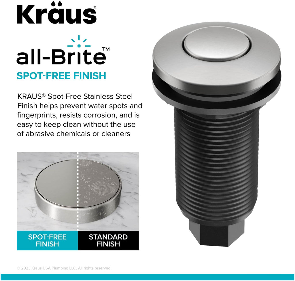 KRAUS Garbage Disposal Air Switch Kit with 2 Flat-Top Push Buttons in in Spot-Free Stainless Steel and Brushed Brass, AC Adapter, Power Cord, and Air Tube Included, KWDA-200BB