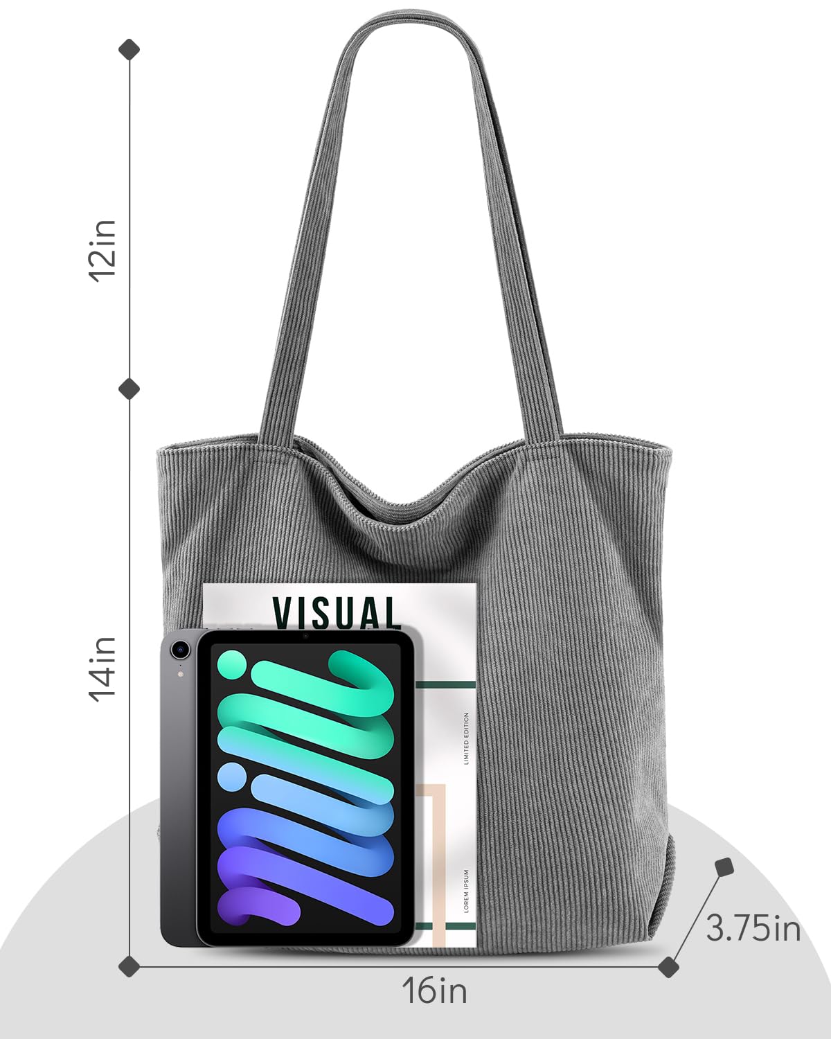 Iioscre Corduroy Tote Bag for Women,Hobo HandBags with Zipper,Large Capacity Casual Shoulder Handbags with Inner Pockets
