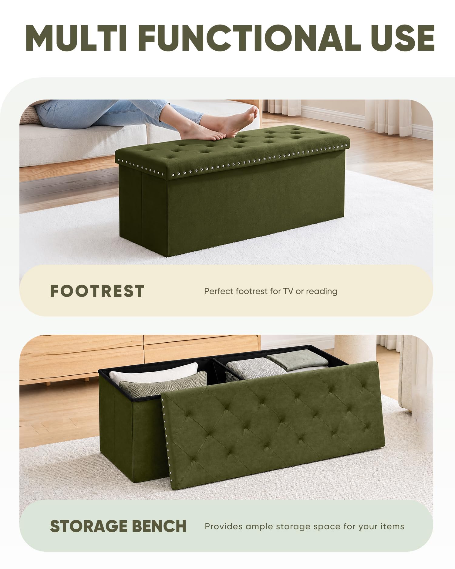 B FSOBEIIALEO Storage-Ottoman Cube-Folding Tufted - Ottomans with Storage, Coffee Table Top Cover, Storage Boxes Footrest Stool for Bedroom, Luxury Velvet Fabric 15.7 Inches Black