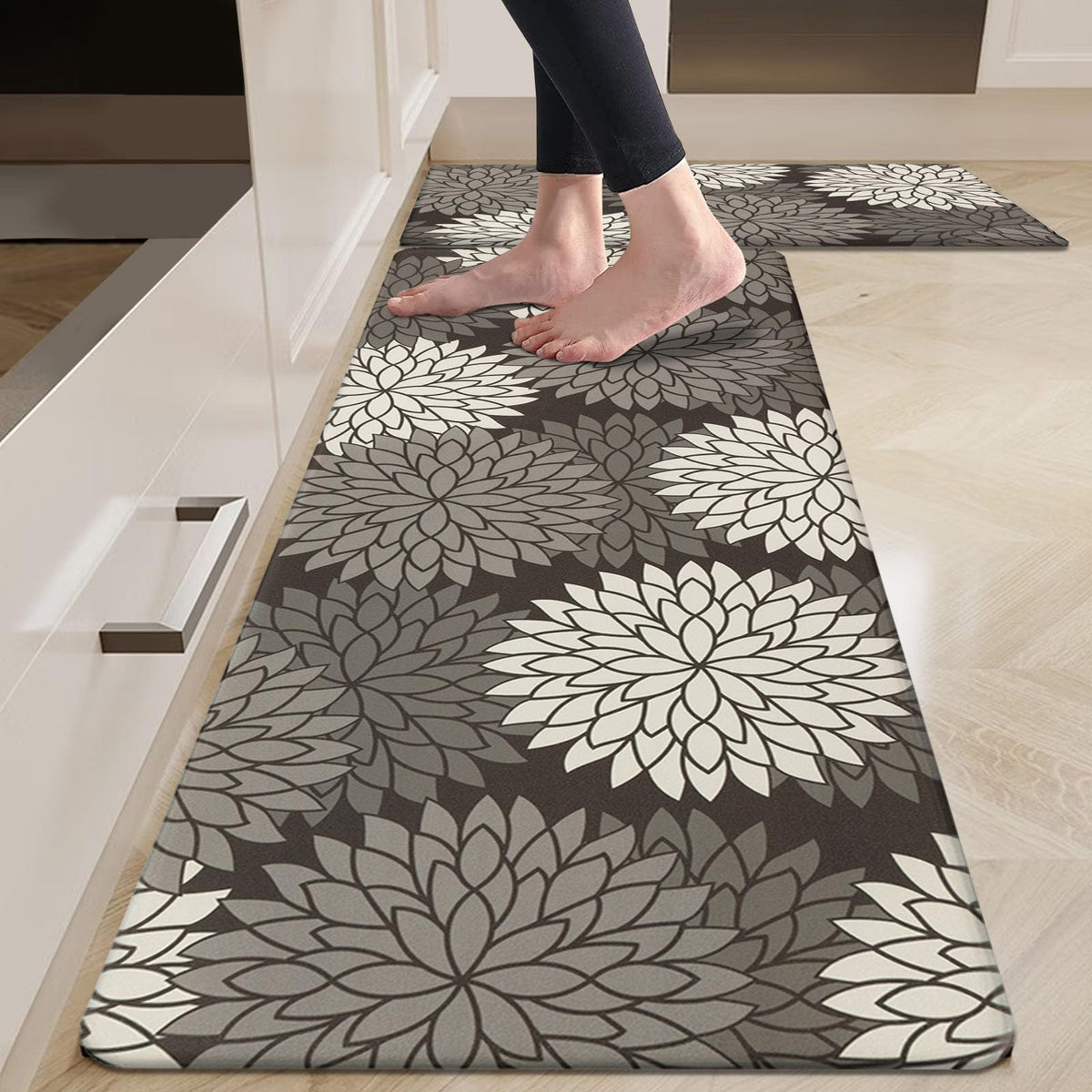 HEBE Anti Fatigue Kitchen Rugs Sets of 2, Non Slip Kitchen Mats for Floor, Waterproof Cushioned Comfort Standing Carpet for Kitchen Sink, Home Office, Laundry Room