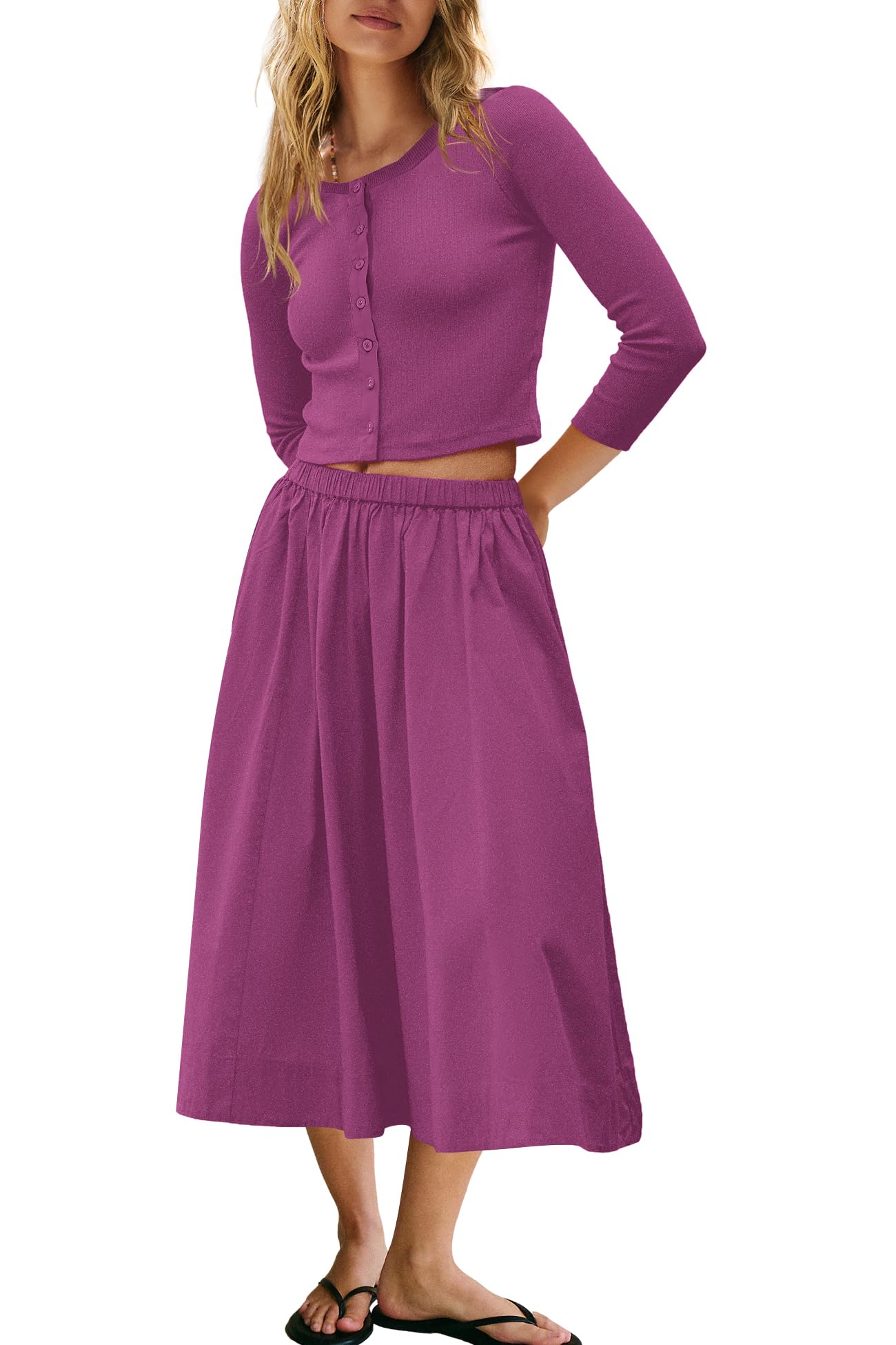 Panadila Womens 2 Piece Lounge Sets Matching Vacation Outfits Ribbed Button Down Cardigan and Elastic Waist Skirt Sets