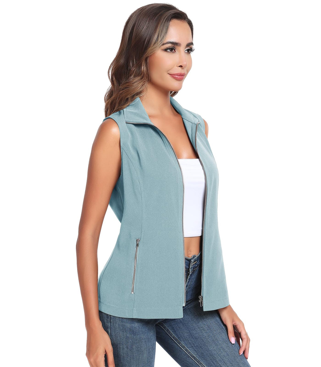 MISS MOLY Women's Lightweight Vest Casual Zip Up Utility Vest Hiking Golf Sleeveless Jackets with Pockets
