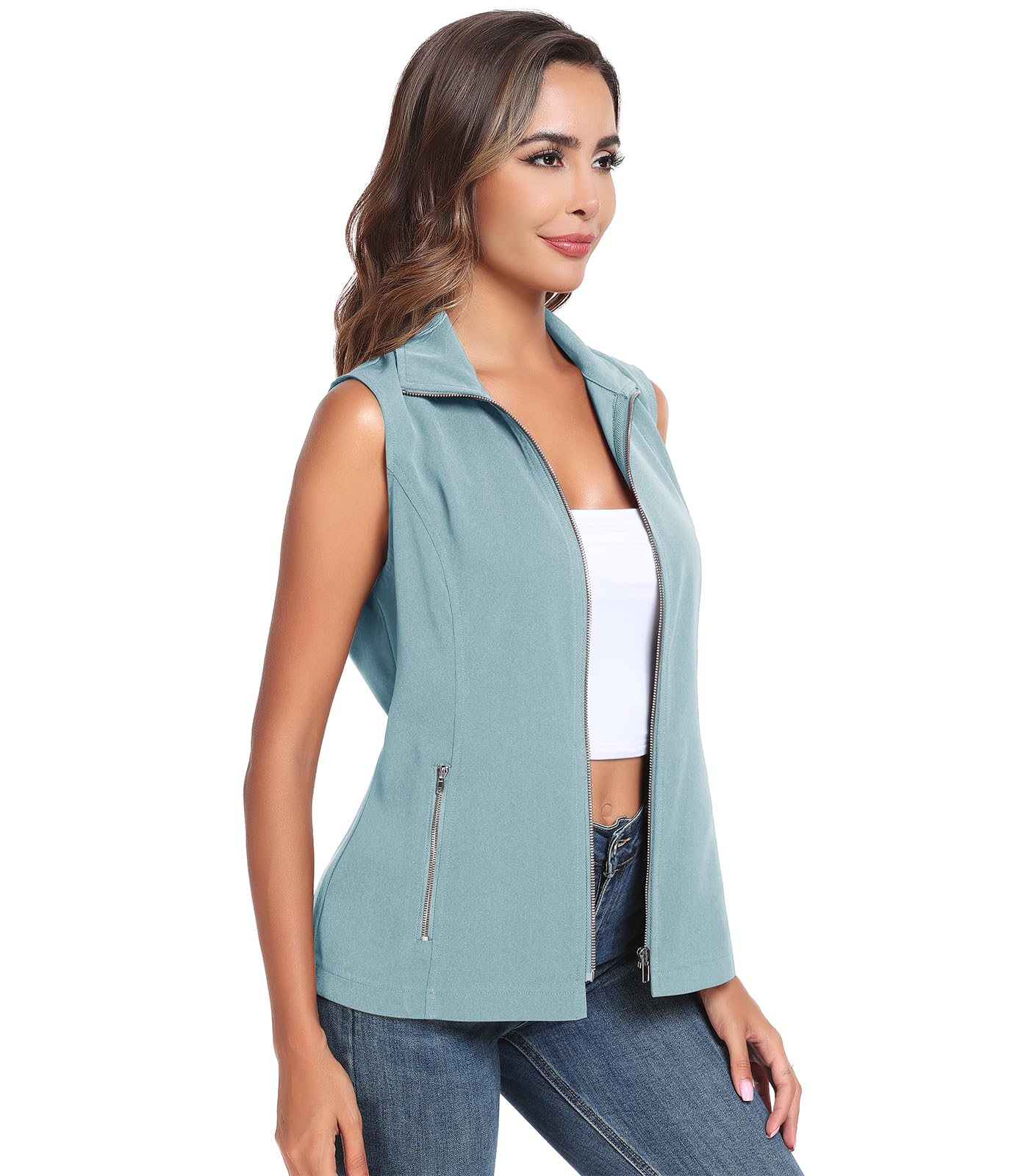 MISS MOLY Women's Lightweight Vest Casual Zip Up Utility Vest Hiking Golf Sleeveless Jackets with Pockets