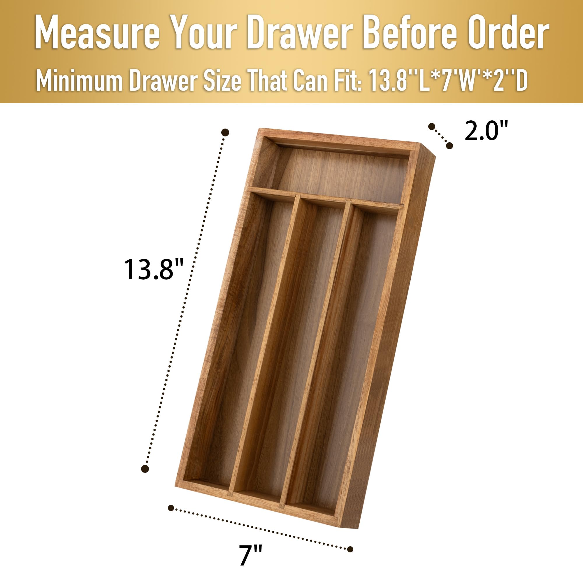 Acacia 4 Slot Silverware Drawer Organizer - Cutlery Holder with Flatware Tray