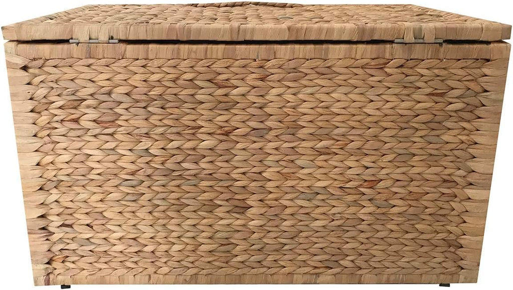 eHemco Heavy-duty Water Hyacinth Wicker Storage Trunk with Metal Frame, 30 by 17.5 by 17.5 Inches, Brown Wash