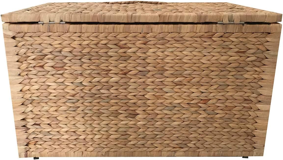 eHemco Heavy-duty Water Hyacinth Wicker Storage Trunk with Metal Frame, 30 by 17.5 by 17.5 Inches, Brown Wash