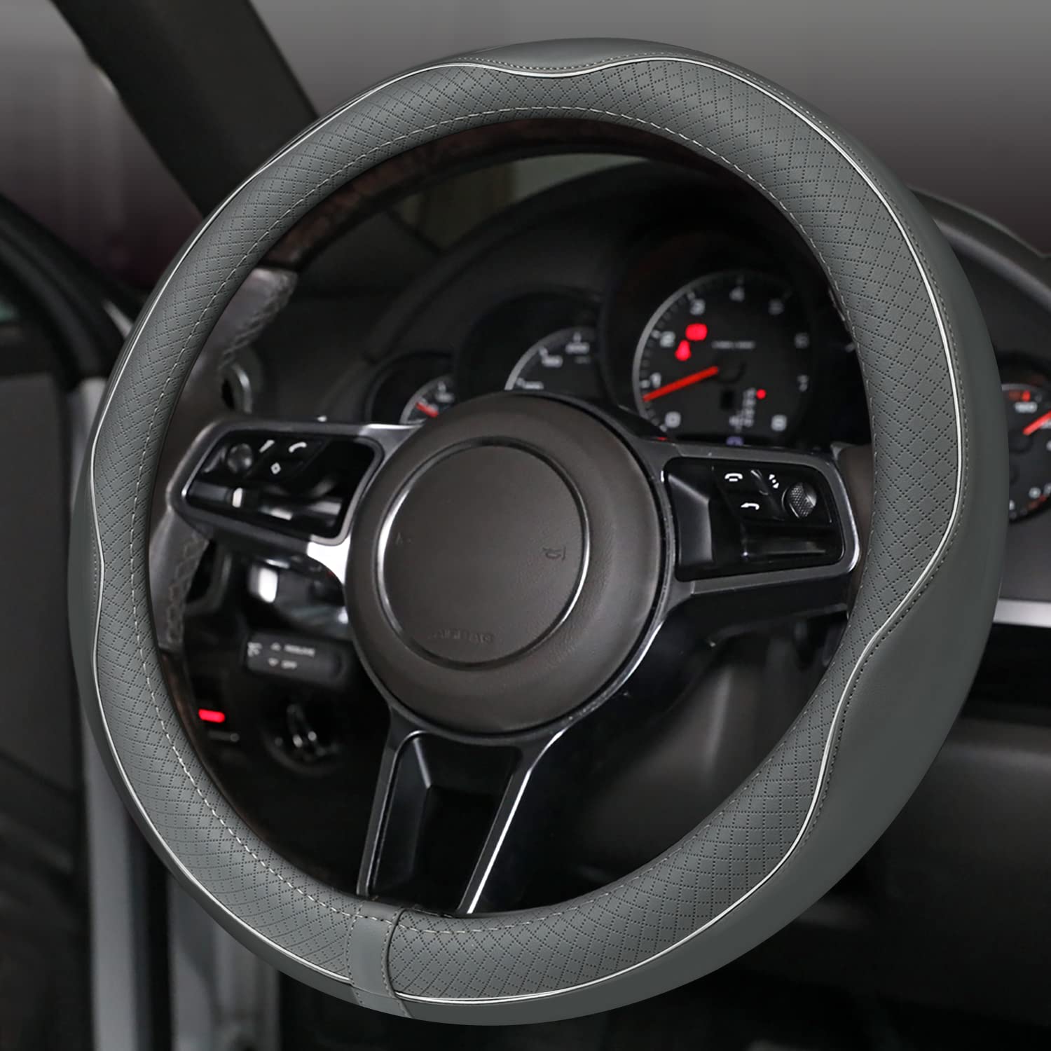 Car Steering Wheel Cover, Anti-Slip, Safety, Soft, Breathable, Heavy Duty, Thick, Full Surround, Sports Style (Black)