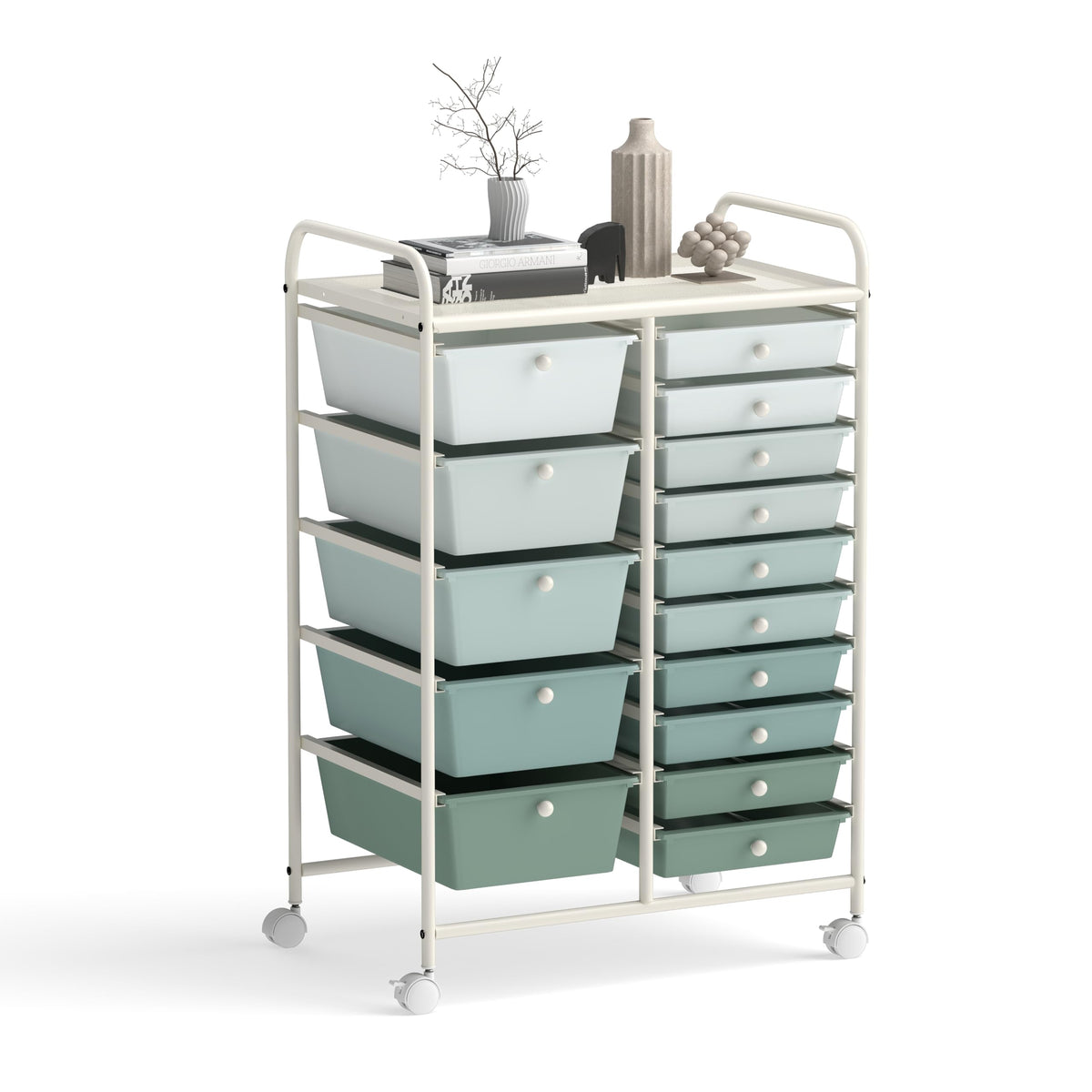 LDAILY 9 Drawer Rolling Storage Cart, Rolling Cart with Drawers for Classroom, Art Supply Craft Organizer on Wheel with Metal Frame & Handles for Home Office School