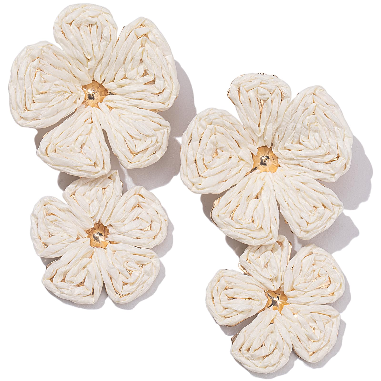 Boho Flower Earrings Statement Raffia Dangle Earrings Cute Floral Jewelry Trendy Summer Beach Vacation Outfits for Women