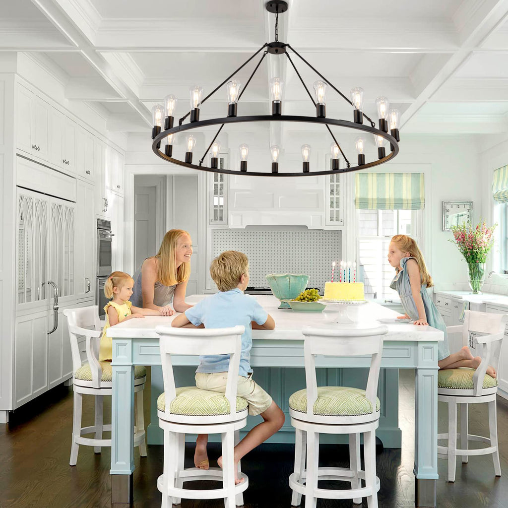 Lanhall 6-Light Modern Dining Room Light Fixture Brushed Nickel Kitchen Chandelier Ceiling Hanging Pendant Lighting with Glass Shade for Living Room Bedroom Entryway Adjustable Height Metal E26
