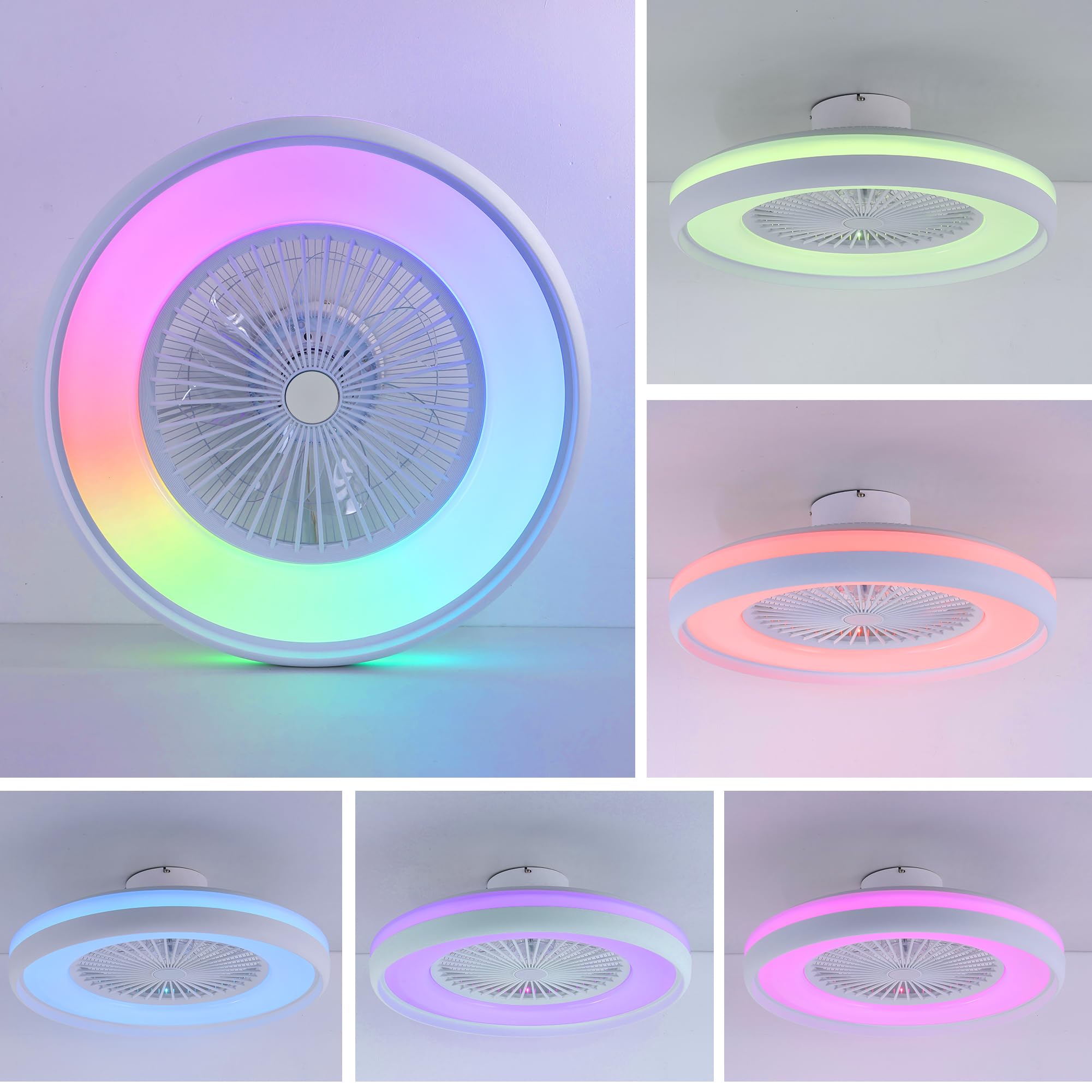 24" Bladeless Ceiling Fan with Light Remote, Smart LED Ceiling Fans with App Control, Modern Low Profile Dimmable Light Ceiling Fan for Bedroom Living Room Gold