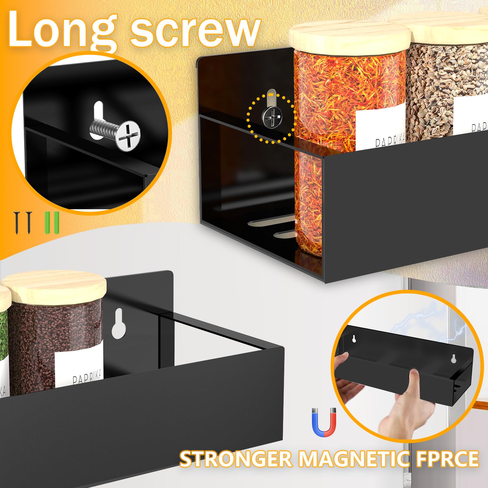 SMRCAD Magnetic Spice Rack Organizer for Fridge Seasoning Organizer for Kitchen storage with Screw Magnetic Shelf with Hook for Refrigerator and Oven (4pack1hook-Bronze)