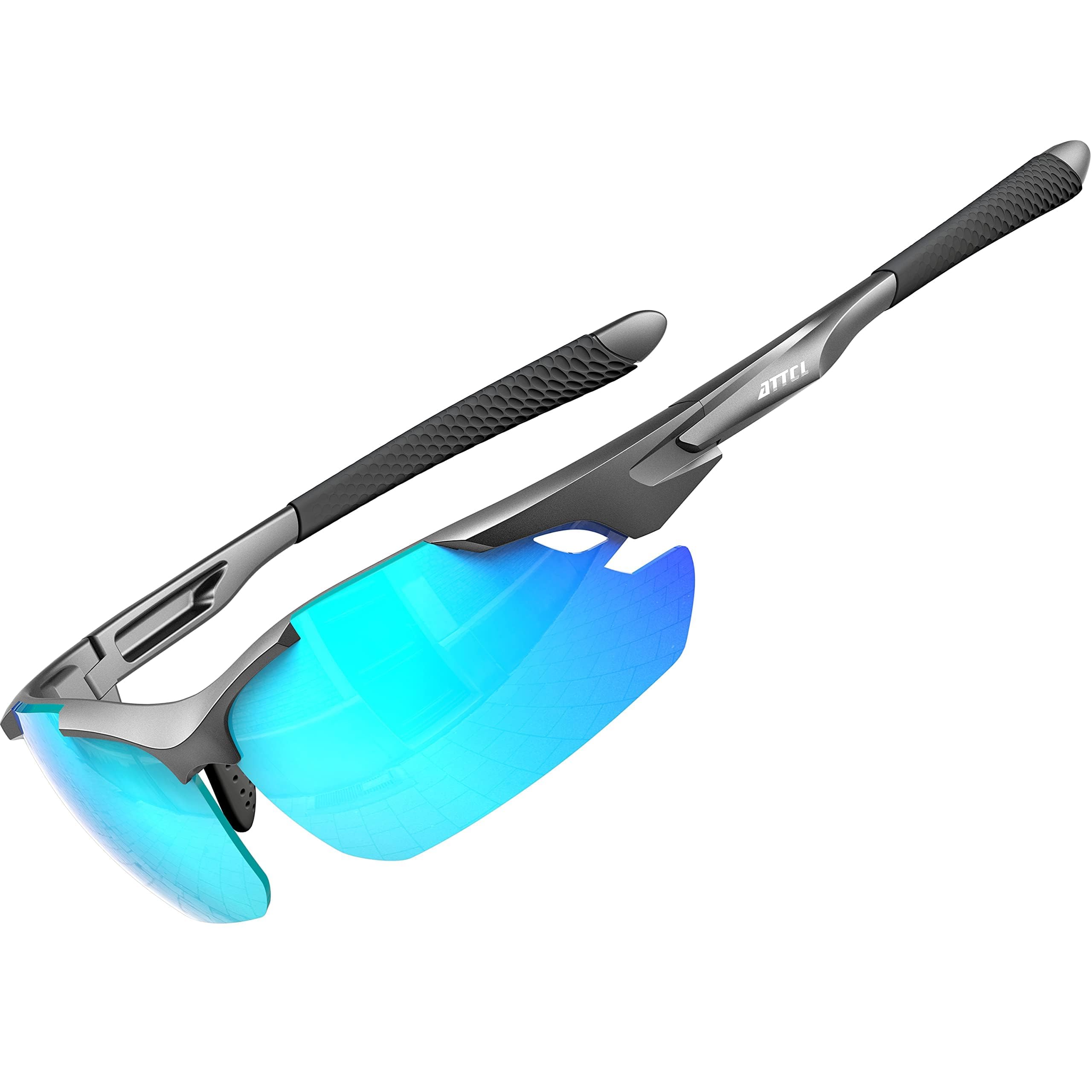 ATTCL 22g Polarized Sunglasses Men Sports: Secure Fit Wrap Around TR90 Frame Ultra-Light UV Protection for Running Fishing