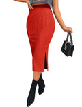 Zeagoo Womens Knit Midi Skirts Casual Pencil Skirt High Waisted Long Skirt with Slit Elegant Work Office Skirts