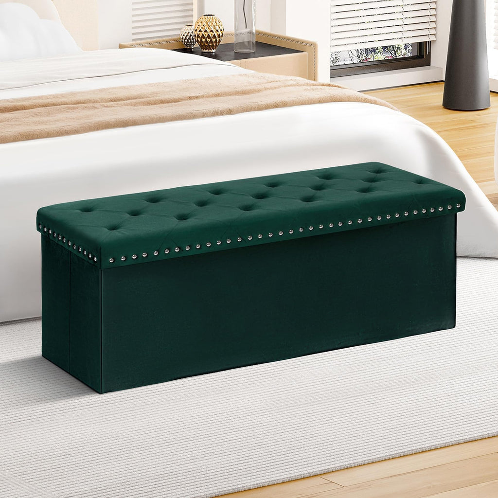 B FSOBEIIALEO Storage-Ottoman Cube-Folding Tufted - Ottomans with Storage, Coffee Table Top Cover, Storage Boxes Footrest Stool for Bedroom, Luxury Velvet Fabric 15.7 Inches Black