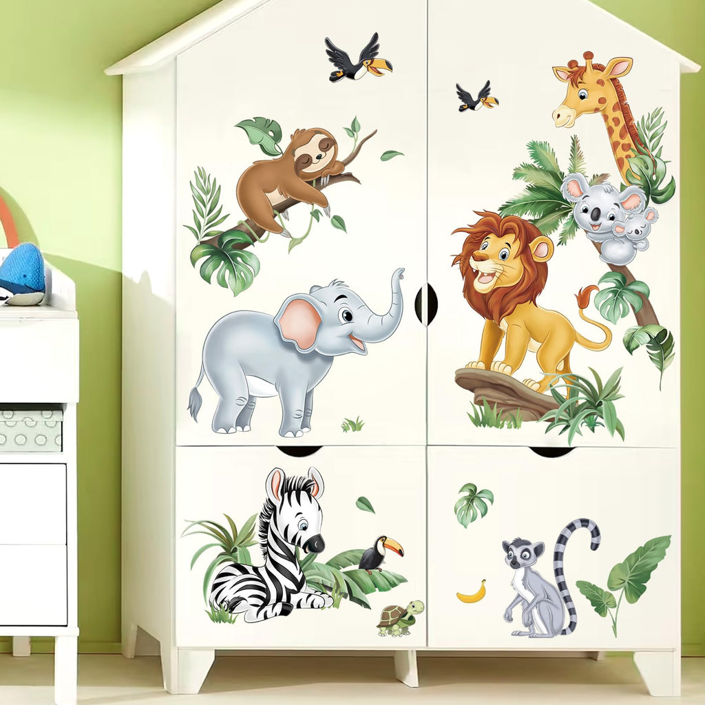 decalmile Jungle Animals Safari Wall Decals Lion Monkey Koala Wall Stickers Baby Nursery Kids Room Toddler Room Wall Decor