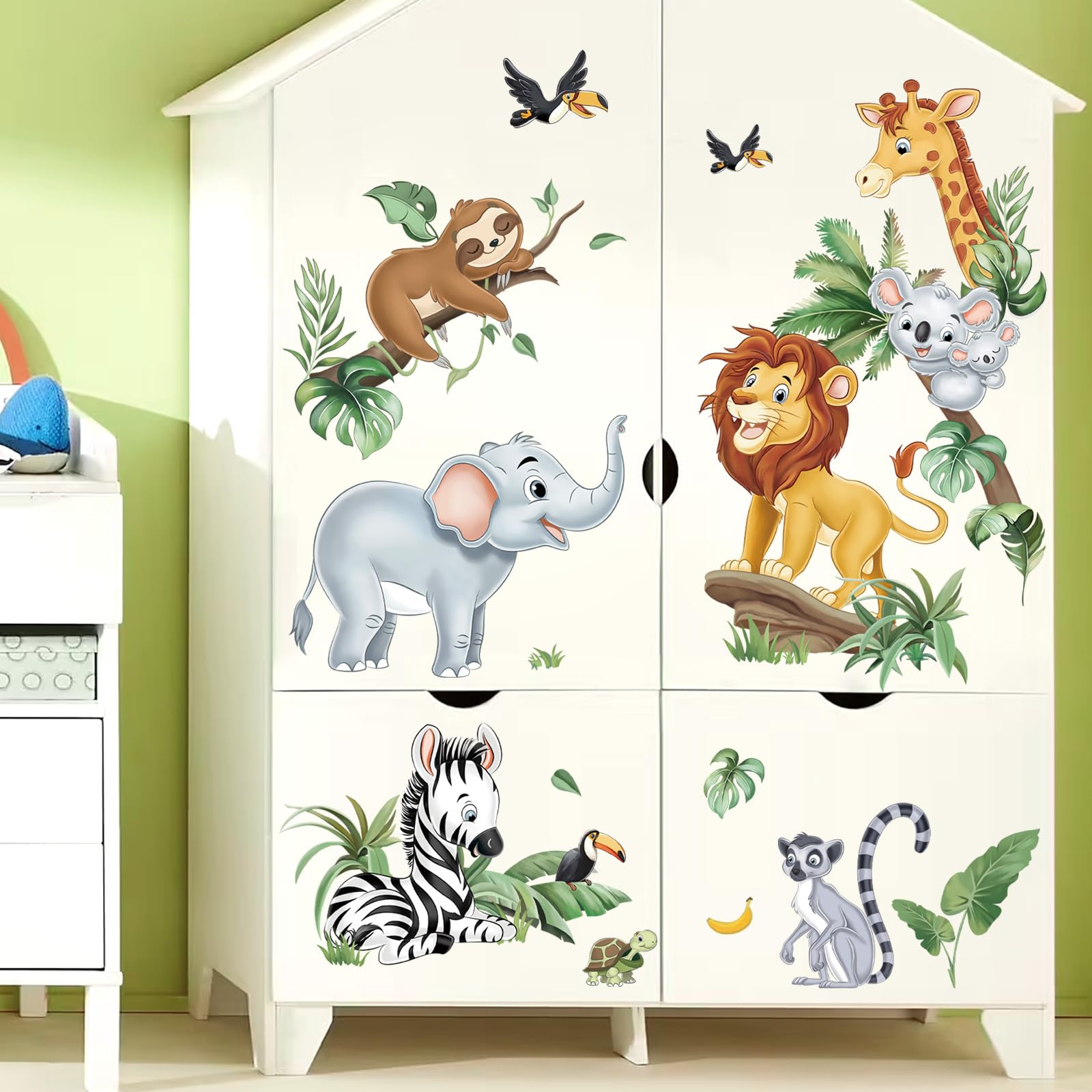decalmile Jungle Animals Safari Wall Decals Lion Monkey Koala Wall Stickers Baby Nursery Kids Room Toddler Room Wall Decor