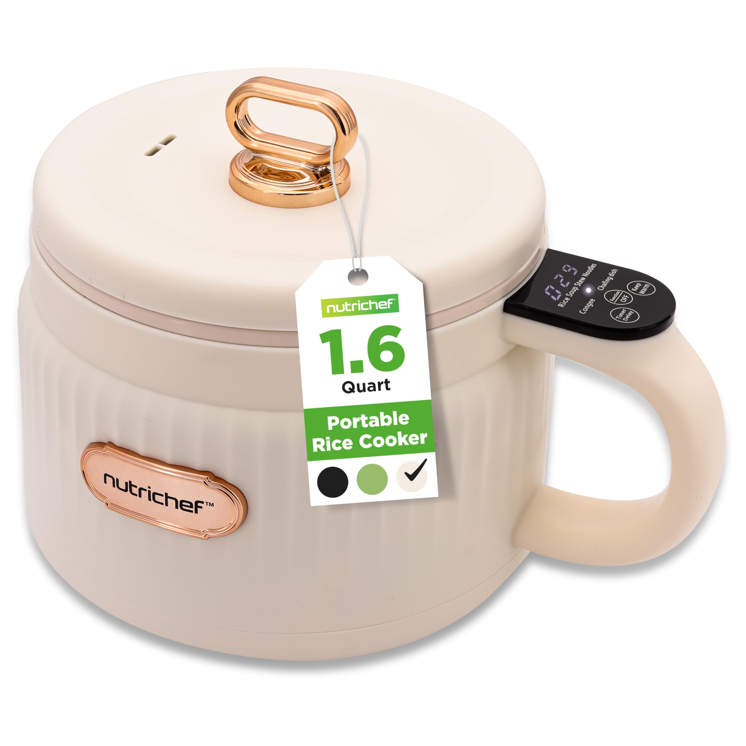 NutriChef 1.6 QT Portable Electric Rice Cooker & Lunch Maker | Multi-Functional & Non-Stick Ceramic Coating | Digital Control Panel | 6 Cook Functions: Rice, Soup, Stew, Porridge & More | Black