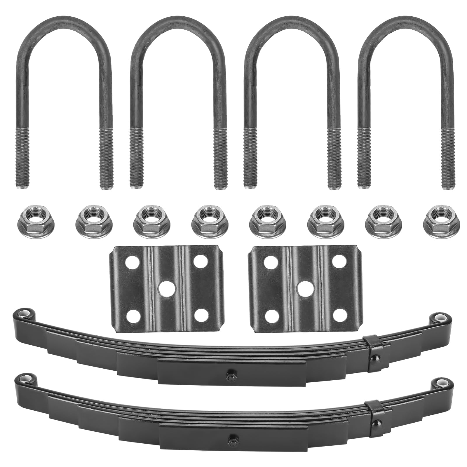 2 Pieces of Replacement for SW4B 4 Leaf Trailer Leaf Spring, 3500lb Single Trailer Axle Suspension Kit, 25-1/4" Length with 1750lb Capacity Double Eyes Leaf Springs and U-Bolt