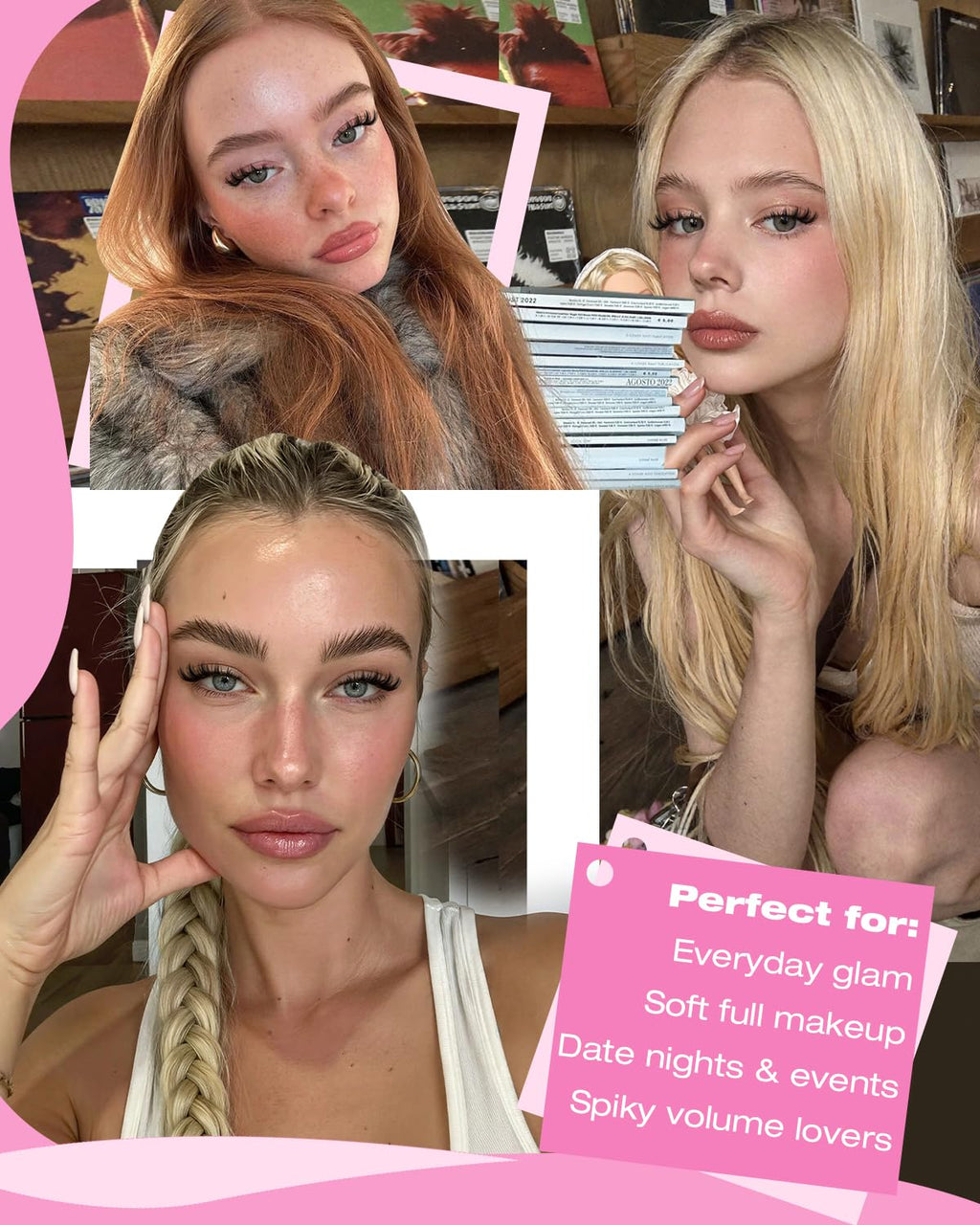 False Lashes Natural Look Wispy Eyelashes Manga Korean Spiky 16mm Short Faux Mink Eyelashes Cat Eye Natural Fake Eyelashes Strip Lashes Pack 14 Pairs