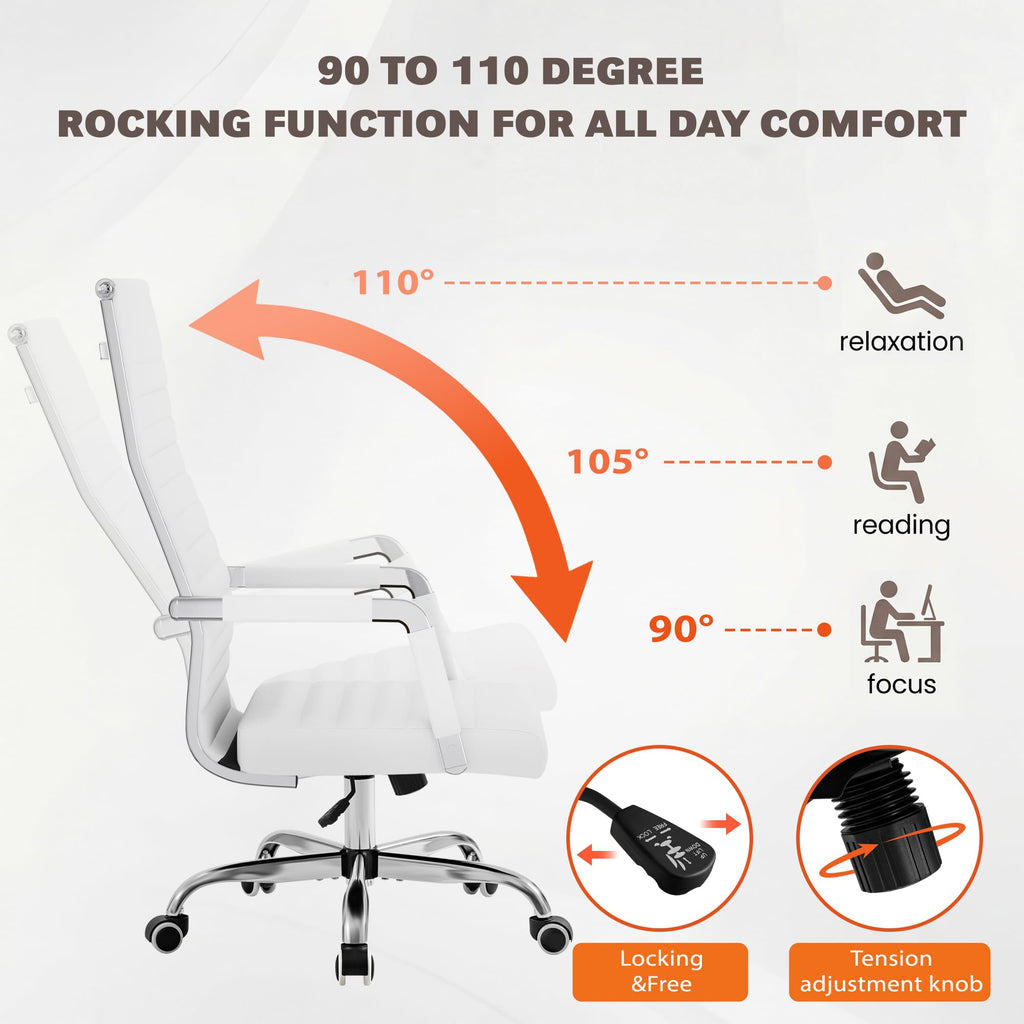 Furmax Ribbed Office Chair High Back PU Leather Executive Conference Chair Adjustable Swivel Chair with Arms (Bicolor Retro Brown)