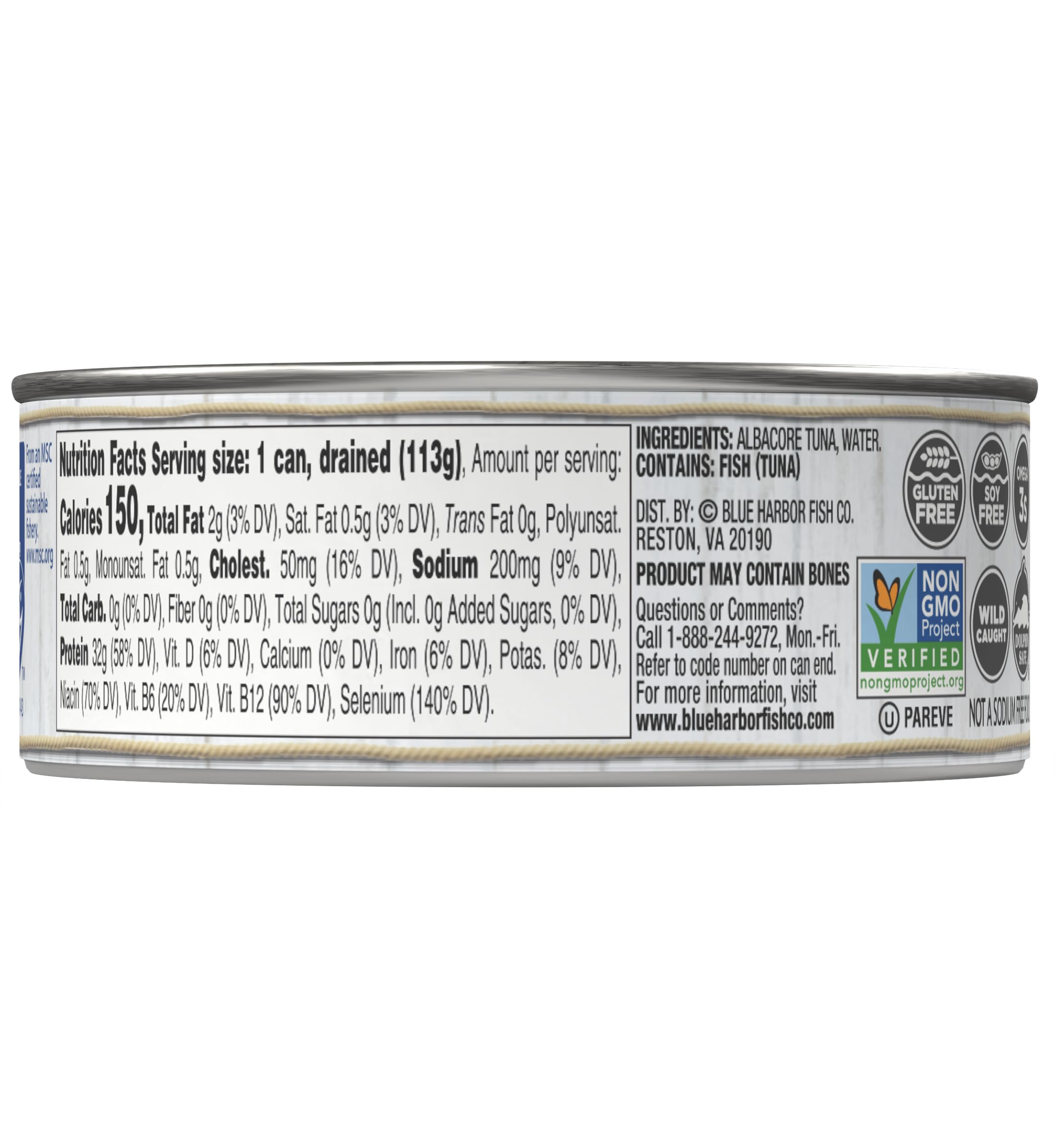 Blue Harbor Fish Co. Wild Albacore Tuna in Water with No Salt Added, 4.6 Ounce