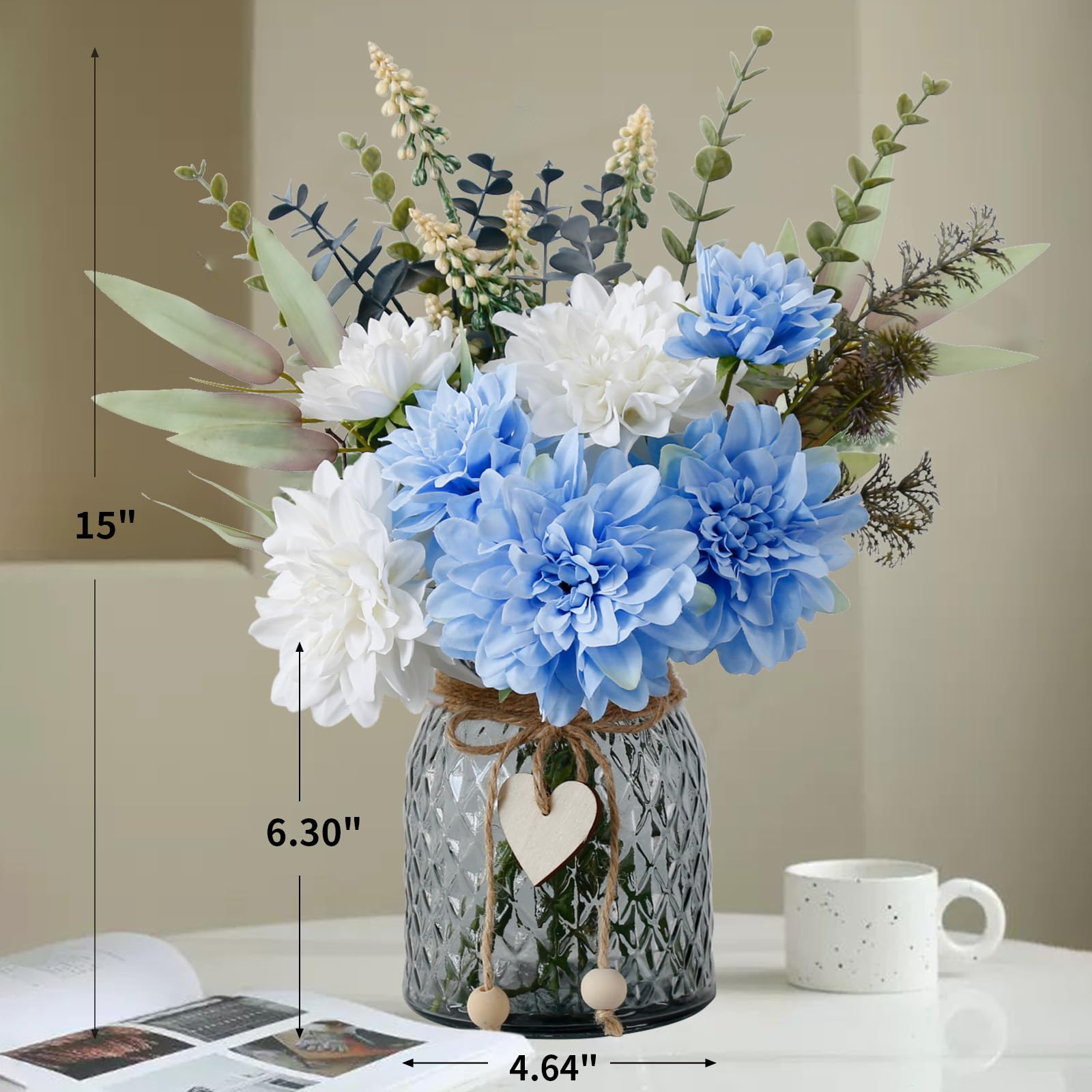 Leftover Fake Flowers in Vase,Faux Flowers in Vase,Table Centerpieces for Dining Room,Flower Centerpieces for Tables,Artificial Flowers,Kitchen Decor,Coffee Table Decor