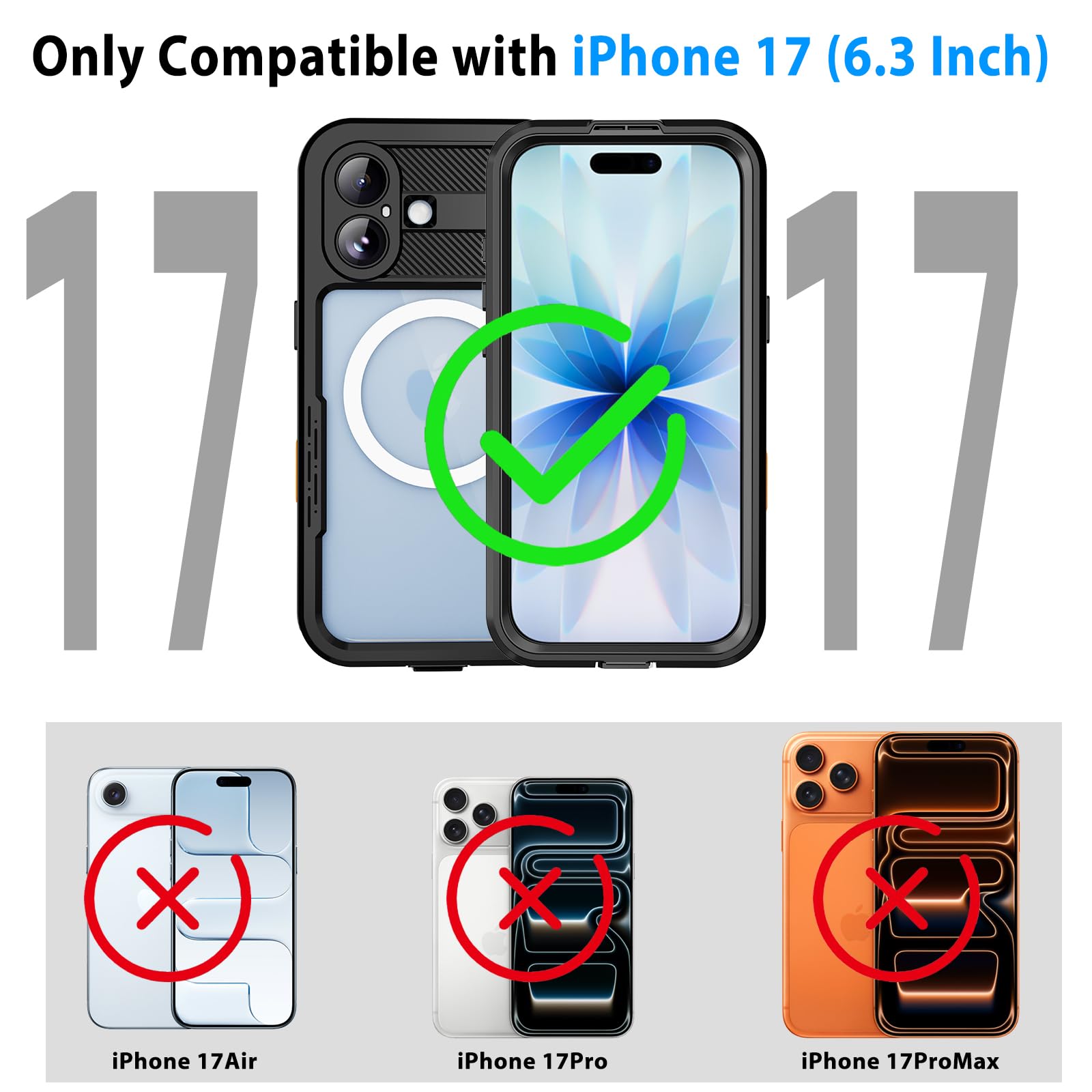 iPhone 13 Pro Case, Waterproof & Shockproof Phone Case, Full Protection, IP68, 6.1 Inch, Black