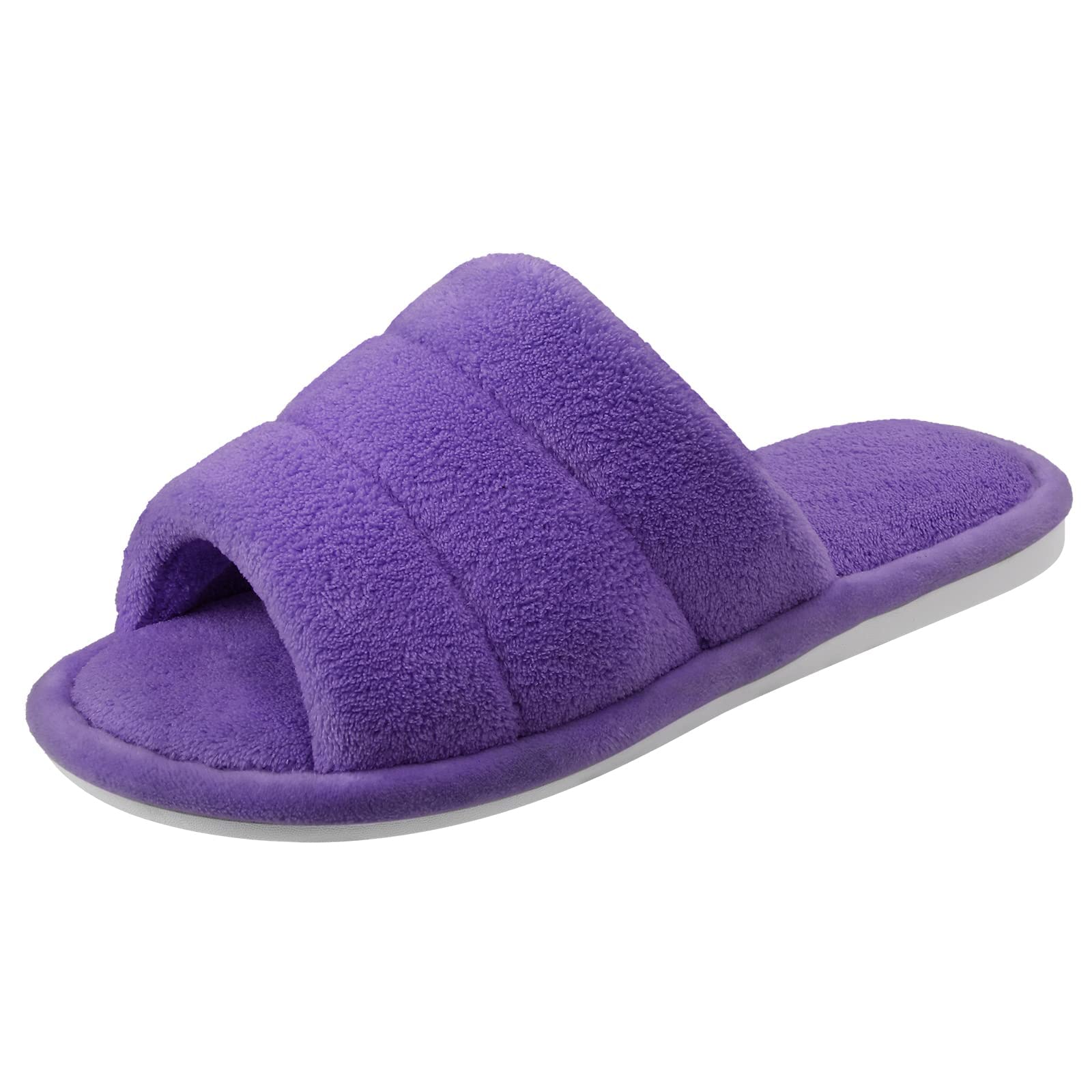 shevalues Terry Cloth Open Toe Slippers for Women Memory Foam Slip On House Slippers