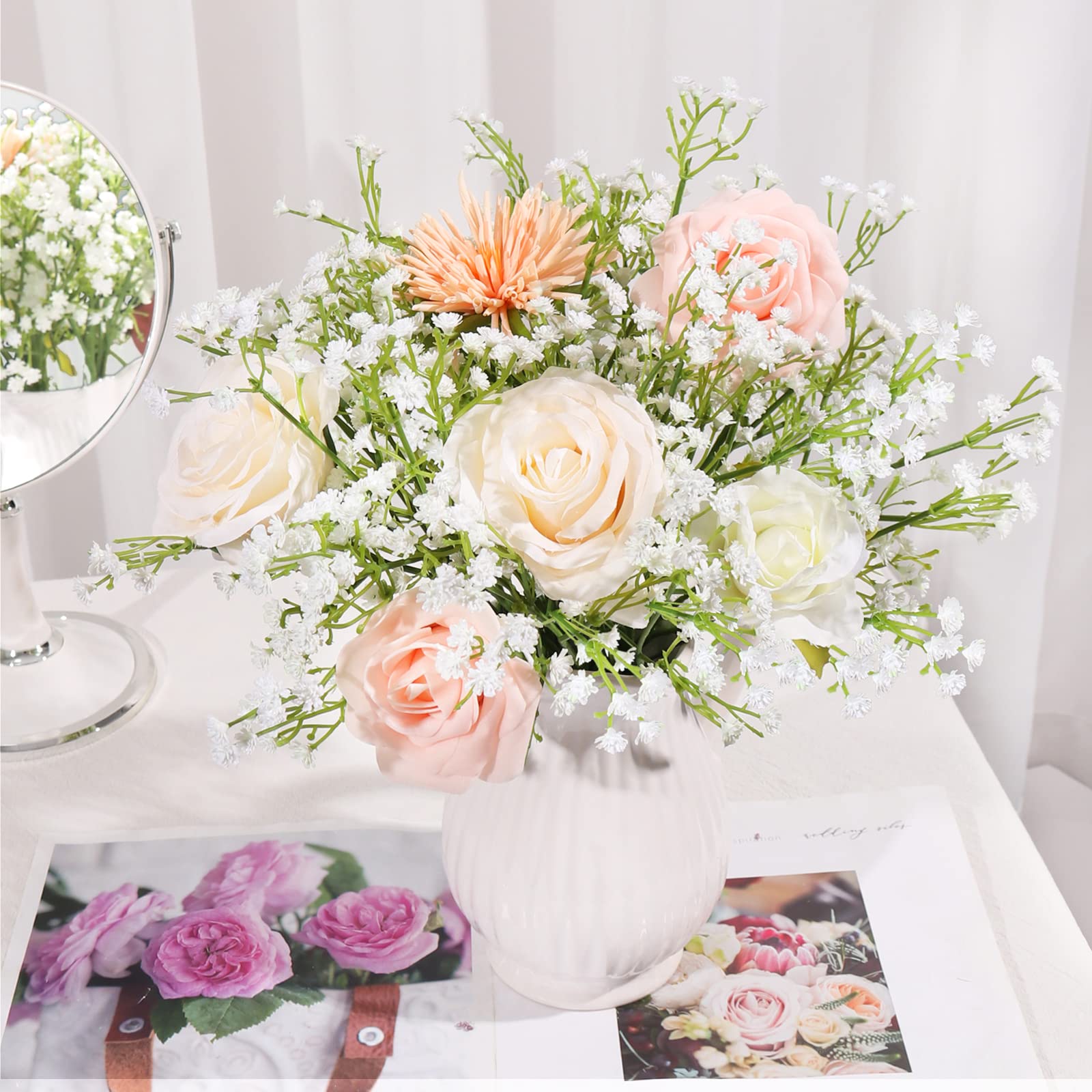 15 PCS Babys Breath Artificial Flowers Fake Babys Breath Flowers Artificial Bulk Blue Gypsophila Bouquets Real Touch Faux Flowers for Wedding Floral Arrangement Party Home Decoration