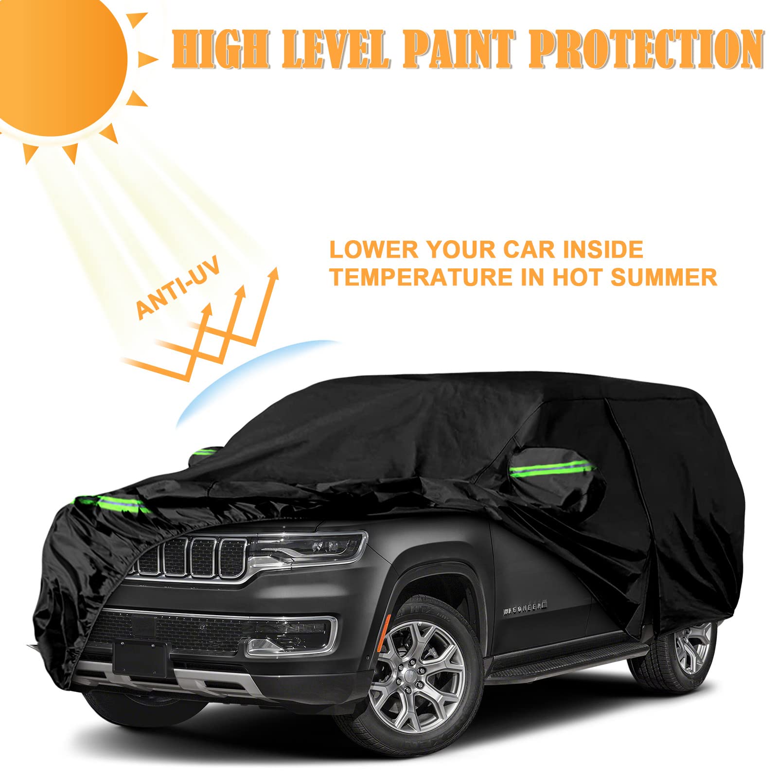Waterproof Car Cover Replace for 1993-2010 Jeep Grand Cherokee, 6 Layers All Weather Car Cover with Zipper Door & Windproof Bands for Snow Rain Dust Protection