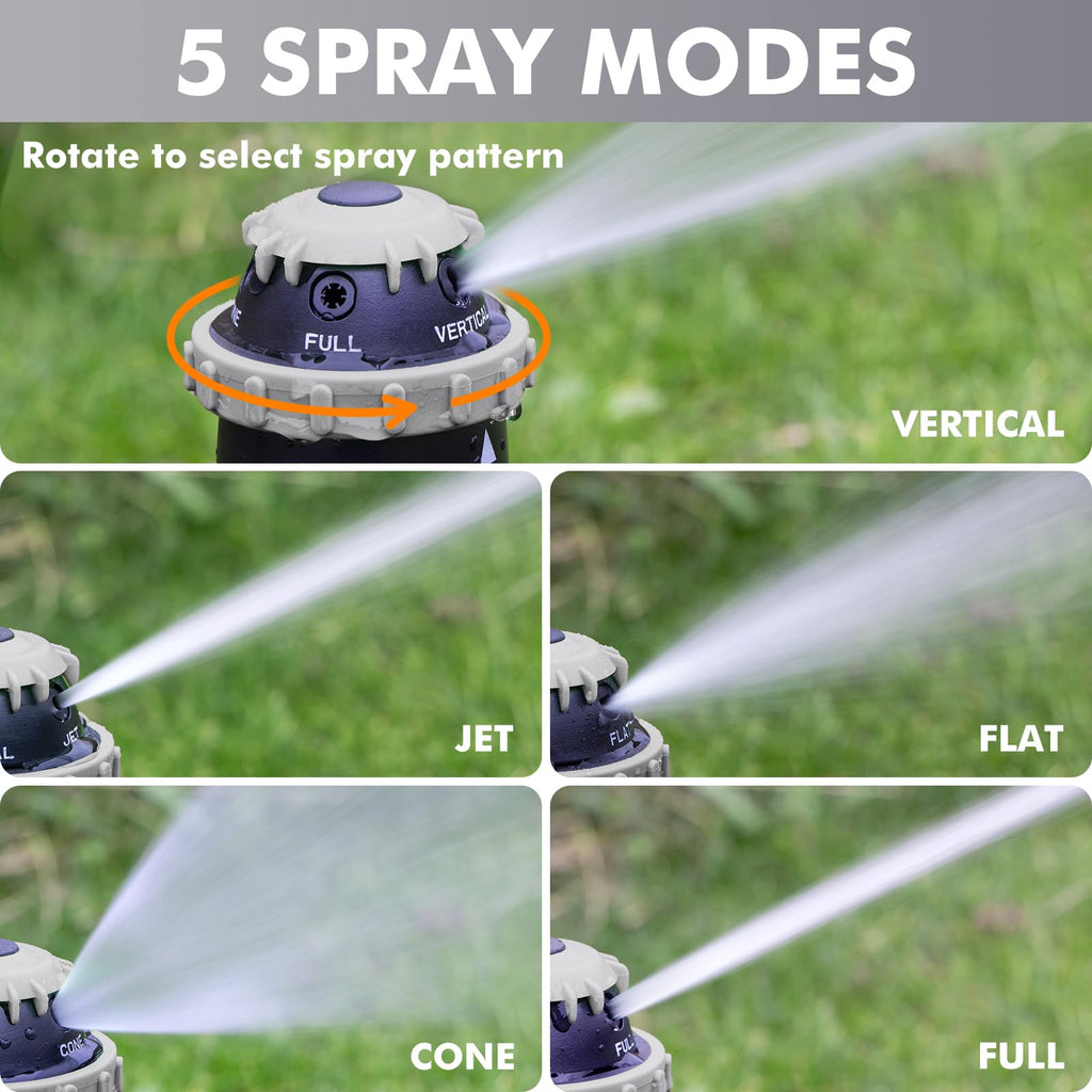 RESTMO Gear Drive Sprinkler with Metal Spike Base, 5-Pattern Heavy Duty Gardening Watering System, Multi-Adjustable Lawn Sprinkle for Garden Plant, Flower Bed and Large Yard Area Watering, Gray