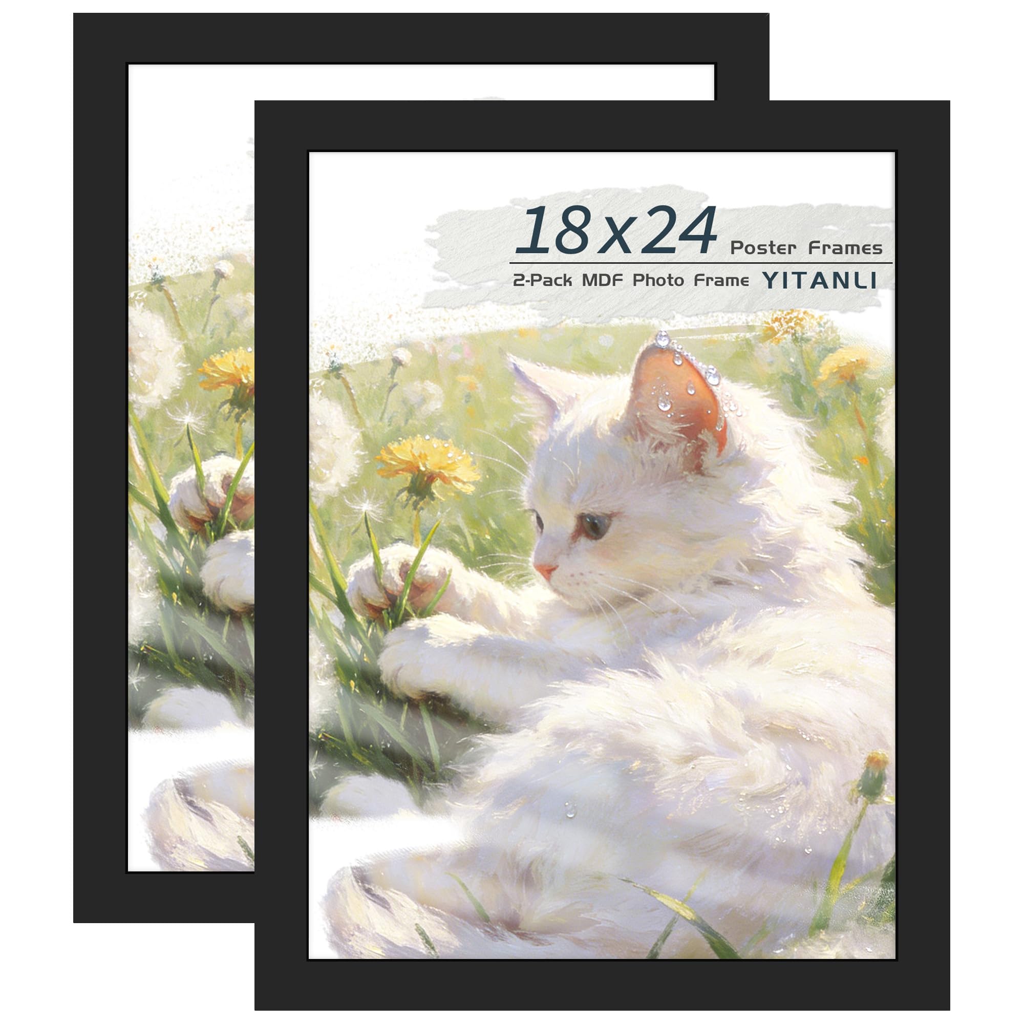 16x24 Black Frame 2 Pack, Engineered Wood for 24 x 16 in Poster | Horizontal or Vertical Wall Mounting, 24x16 Poster Frames for Gallery, Office, and Home Decor