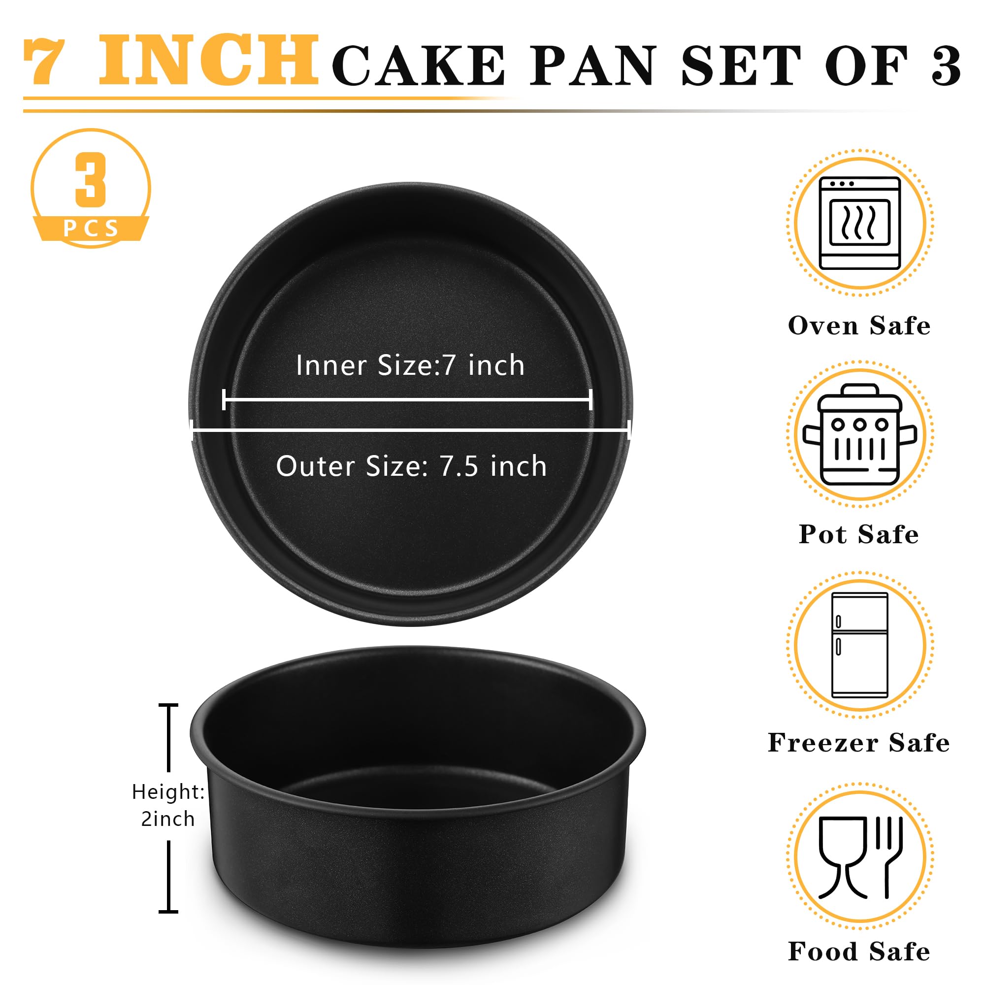 E-far 4 Inch Cake Pan Set of 3, Nonstick Stainless Steel Mini Round Cake Pans Tin, Small Size for Baking Smash Cakes/Cheesecake, Stainless Steel Core & Non-toxic Coating, Straight Side & 2 Inch Deep