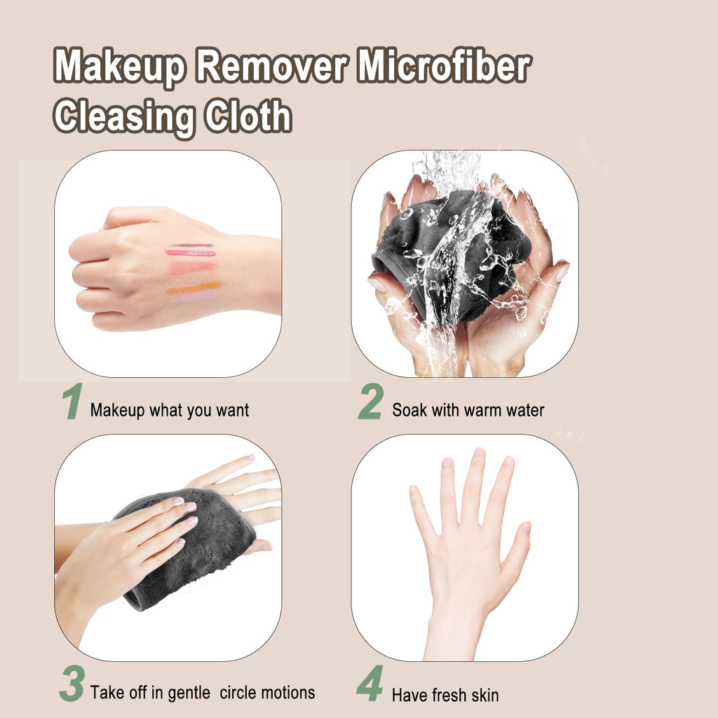 KODAMO Makeup Remover Cloth, Reusable Makeup Remover Pads Washable with Mesh Bag, Microfiber Makeup Removal Face Wash Cloths with Just Water, Gentle Soft, 12 Pack