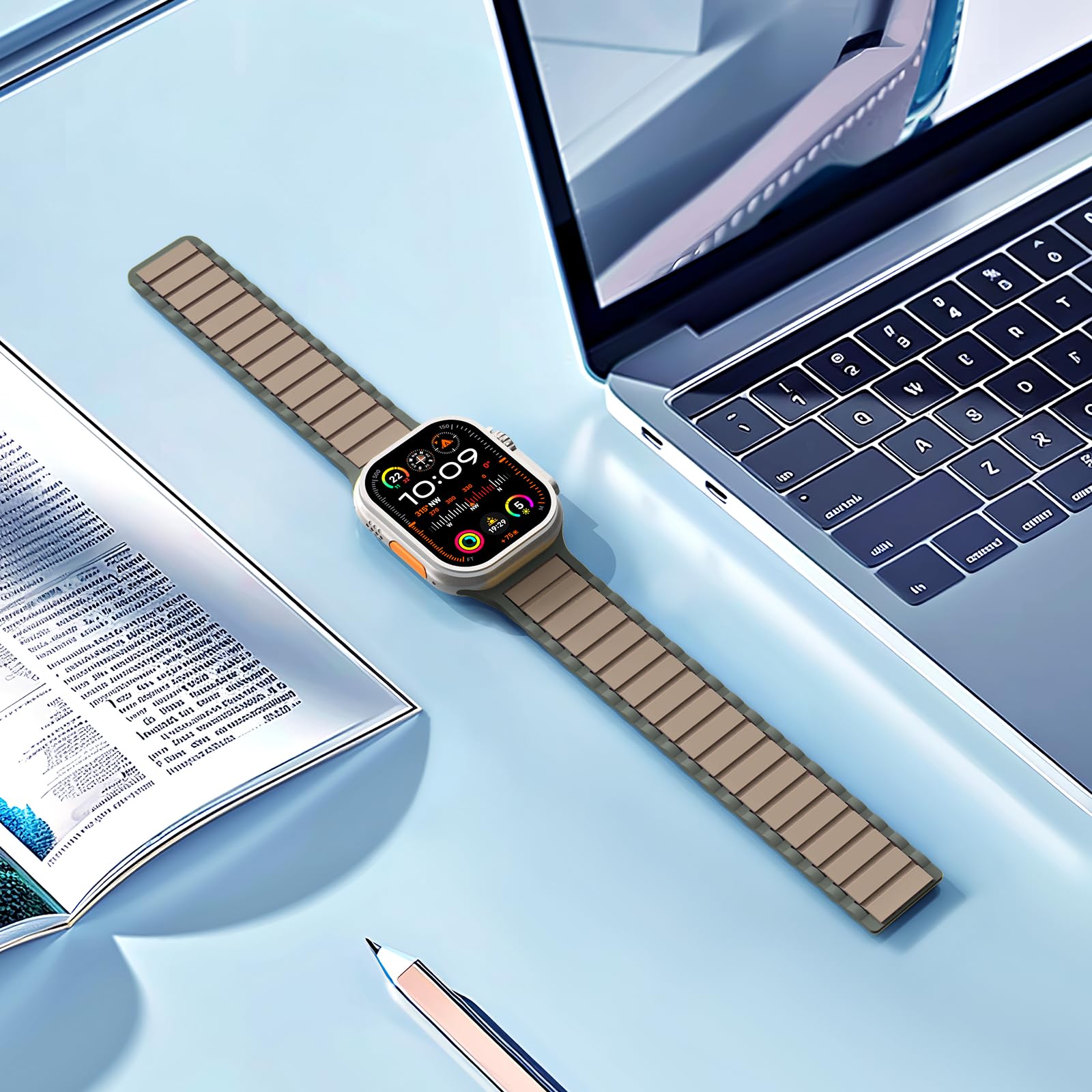 THWALK Magnetic Link Solo Loop Sport Silicone Bands Compatible with Apple Watch Ultra 3/2/1 49mm, Series 11/10 46/42mm, 9/8/7 45/41mm, SE 6/5/4 44/40mm, 3/2/1 42/38mm for Women Men