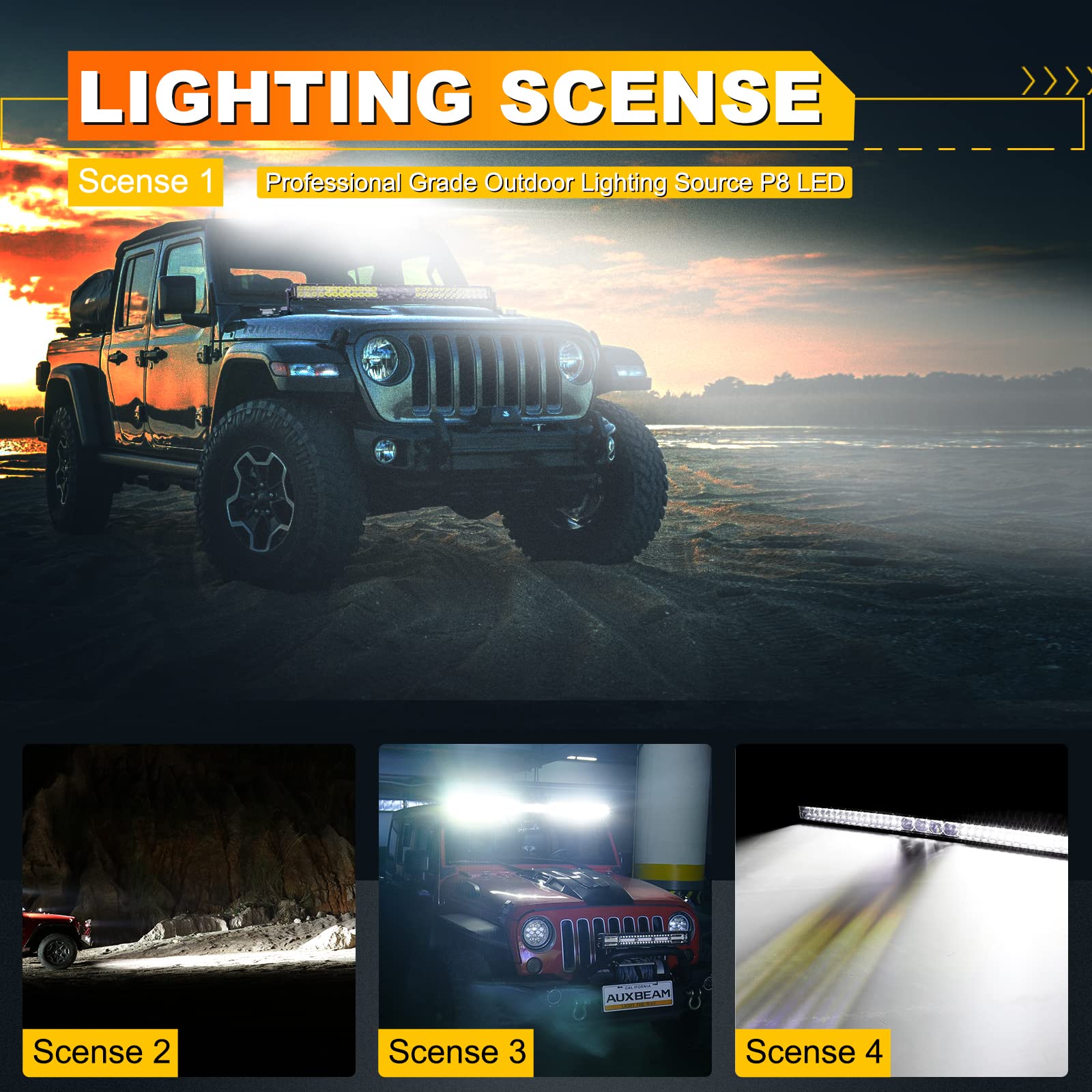 Auxbeam 12Inch Led Light Bar 100W 12000LM 5D Pro Lens Off Road Driving Light Spot Flood Combo Fog Light with 10FT Wiring Harness Kit (Professional Grade Outdoor Lighting Source P8 LED)