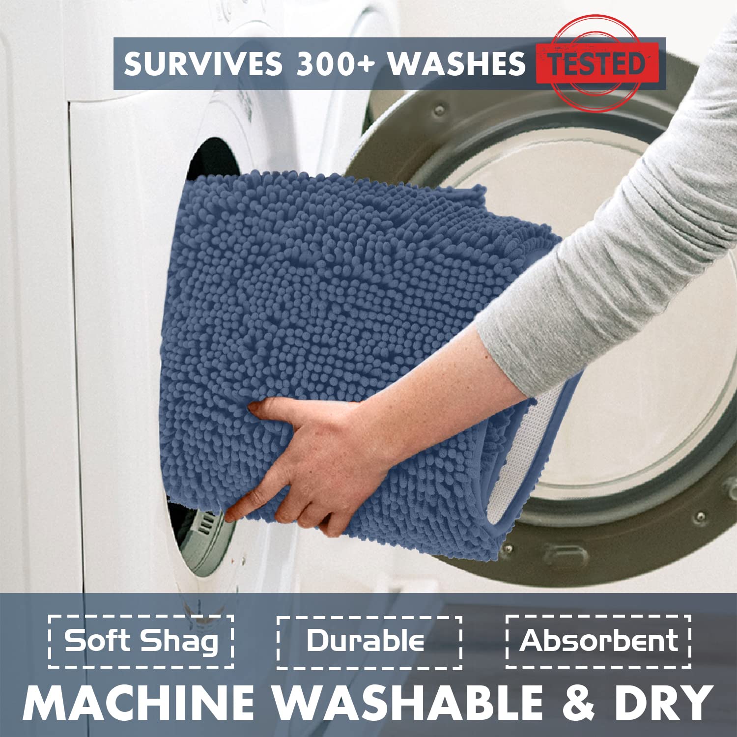 LuxUrux Bath Mat, Extra-Soft Plush Non-Slip Bathroom Rug, Luxury Chenille Microfiber Material, Super Absorbent Shaggy Bath Rug. Machine Wash & Dry (17 x 24 inches, Warm Grey)