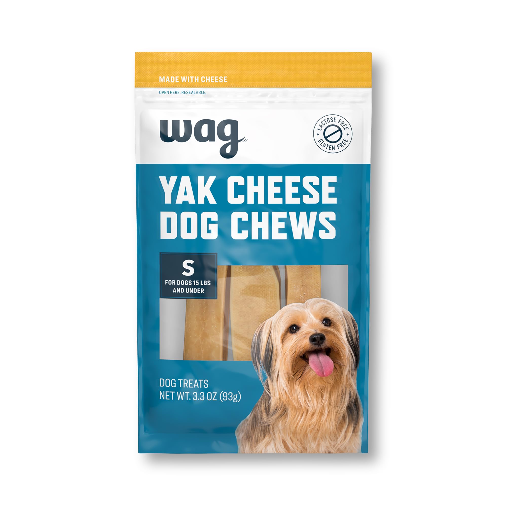 Amazon Brand - Wag Yak Cheese Himalayan Dog Chews, Dog Treats for Small Size Dogs, All Natural, High Protein for Aggressive Chewers, 15lbs and Smaller, 3 Count, 3.3 oz