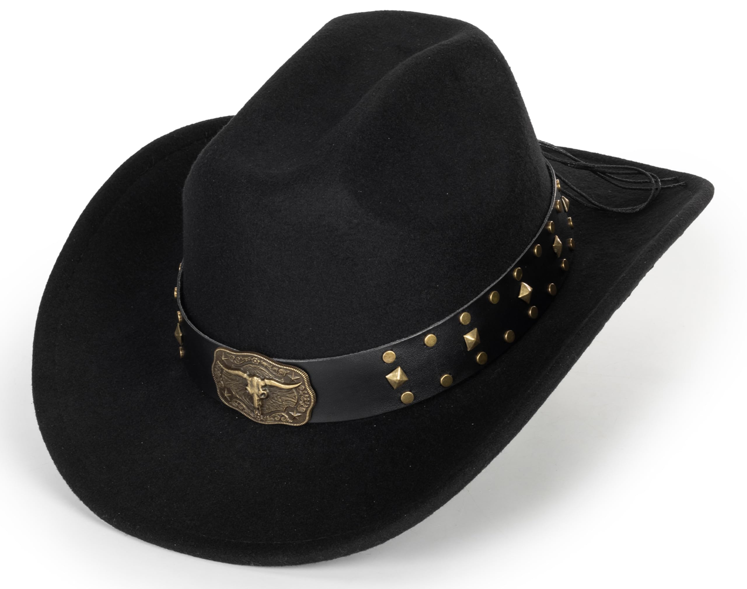 Vintage Western Cowboy Hat for Men Women - Wide Brim Cowgirl Fedora Hats with Braided Rope Band M