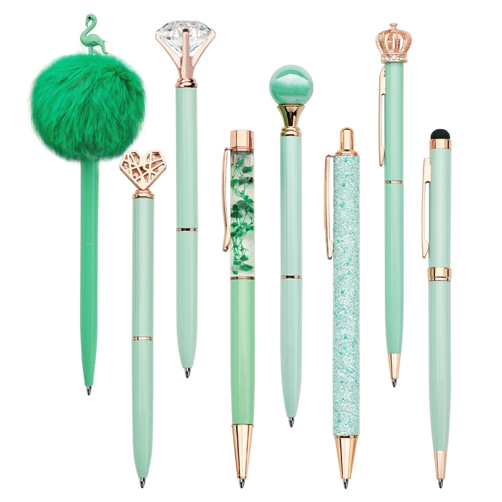 WEMATE 8Pcs Ballpoint Pens Set Metal Crystal Diamond Pen Glitter for Journaling Black Pen Bling in Black & Blue Ink Pretty Cute Pens Fancy Pens Gifts for Women Wedding School Office Desk(Black)