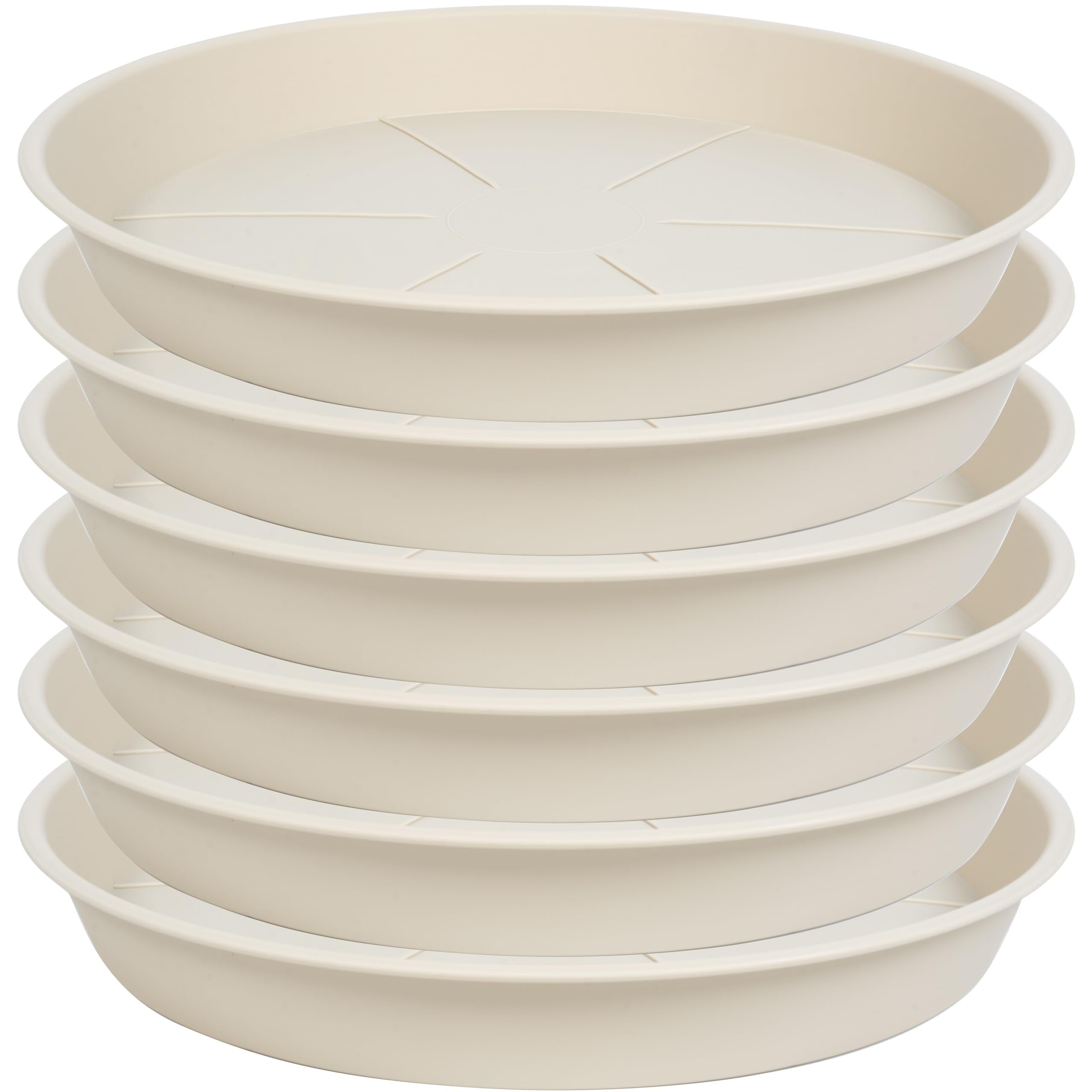 OVZILKI 6 Pack of Plant Saucer Tray 4 6 8 10 12 14 17 19 22 25 inch, Heavy Duty Plastic Pot Plant Drip Trays Saucers for Indoors Outdoor, Plant Water Tray for Planters 3-5" (4", Beige)