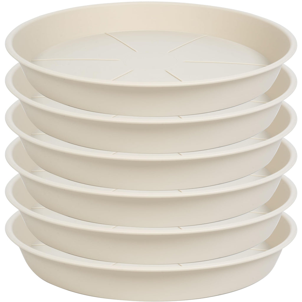 OVZILKI 6 Pack of Plant Saucer Tray 4 6 8 10 12 14 17 19 22 25 inch, Heavy Duty Plastic Pot Plant Drip Trays Saucers for Indoors Outdoor, Plant Water Tray for Planters 3-5" (4", Beige)