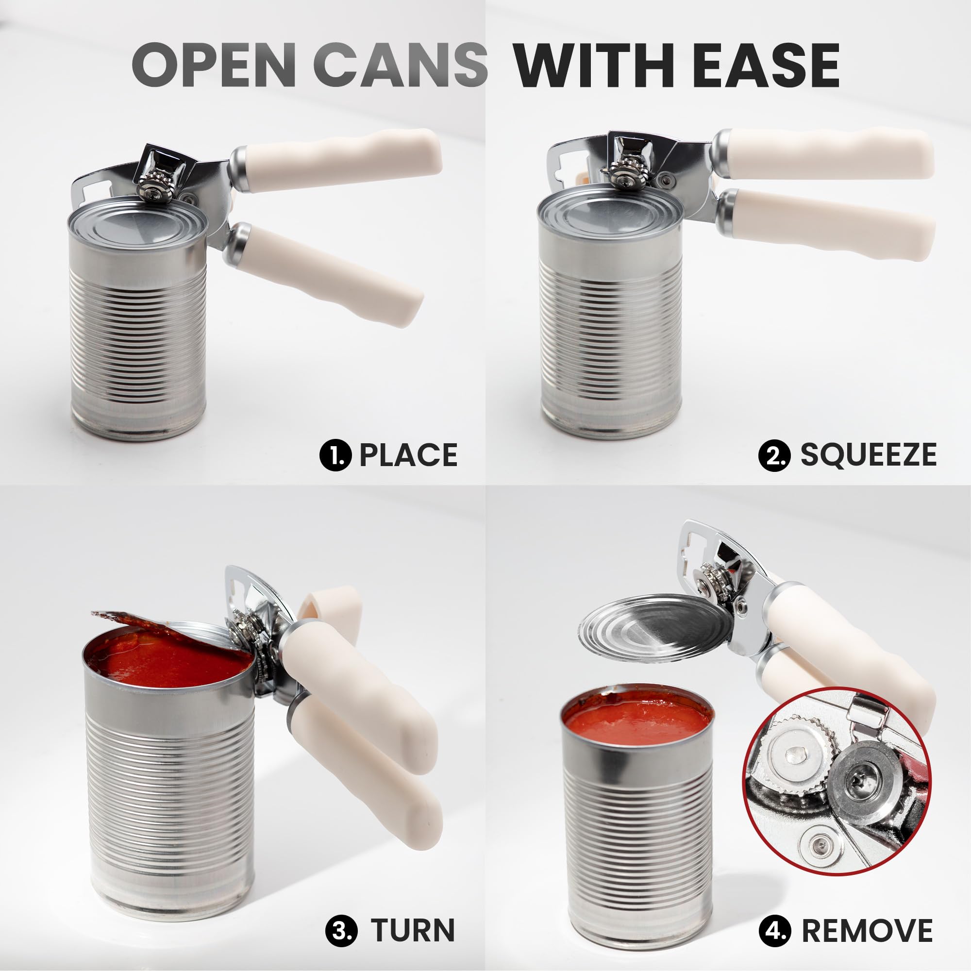 Zulay Kitchen Heavy Duty Stainless Steel Can Opener Manual with Bottle Opener - Rust Proof Manual Can Opener With Turn Knob & Comfy Soft Grip Handles - Airy Lilac
