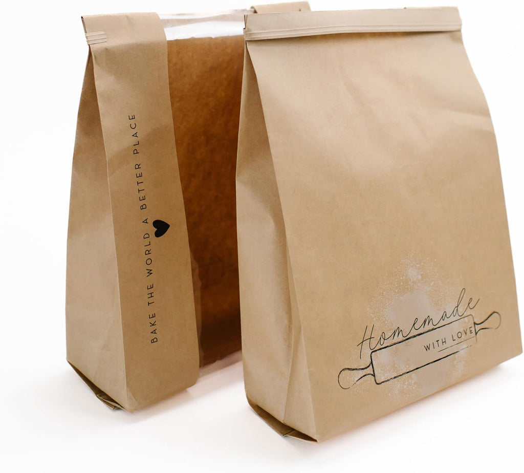 50 pk Paper Bread Bags for Homemade Bread Gift Giving | Kraft Paper Bread Loaf Bags with Window | Sourdough Bread Bags for Gifting | Tin Tie Tab | Cookies | Bakery | Treat Packaging | Home Kitchen