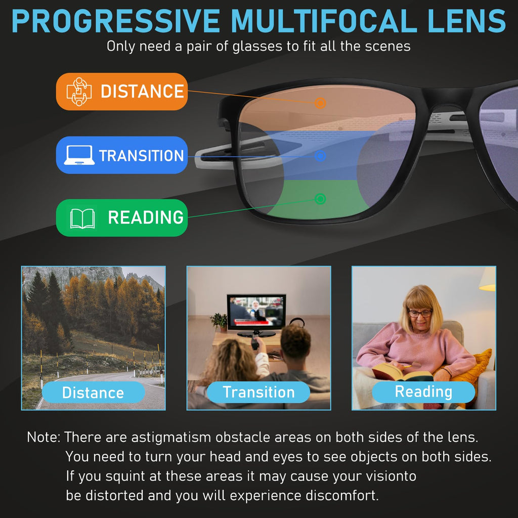 BLOEXCLU 4 Pack Progressive Multifocus Reading Glasses for Men Women TR90 Sports Style Anti-Blue Light Computer Readers