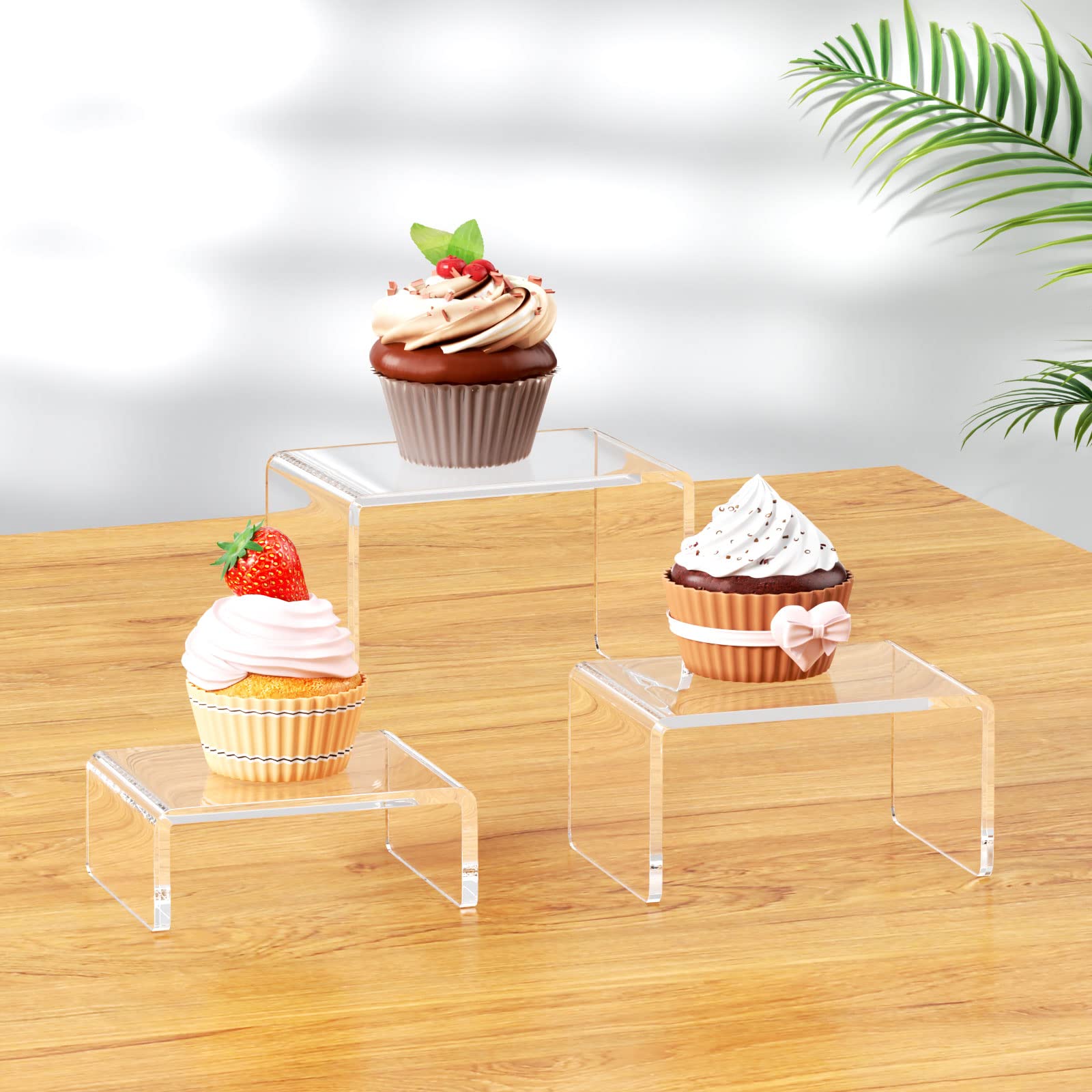 NIUBEE Acrylic Display Risers Stand 2 Sets,3 Steps Clear Riser Shelf Showcase for Amiibo Funko POP Figures -3"x3"x4"