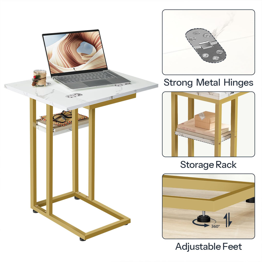 HOOBRO Foldable C Shaped End Table, C Shaped Side Table with Storage Shelf, Small Snack Table, Slide Under Couch Table for Sofa, Living Room Bedroom Small Spaces Easy Assembly, Black BK29SF01