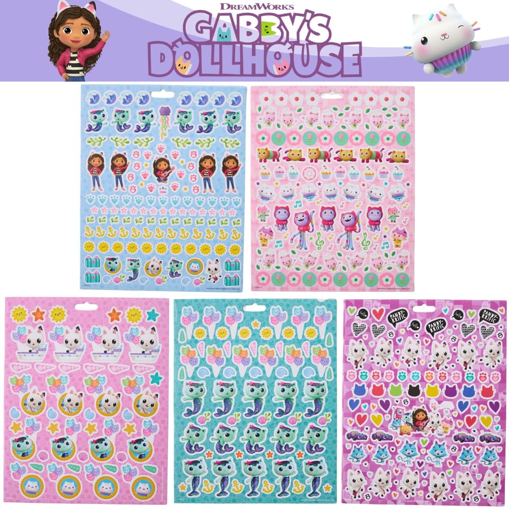 Gabby's Dollhouse Sticker Book Set, 12 Sheets with 1000+ Puffy Stickers Gabby, Mericat, Cakey, Pandy Paws