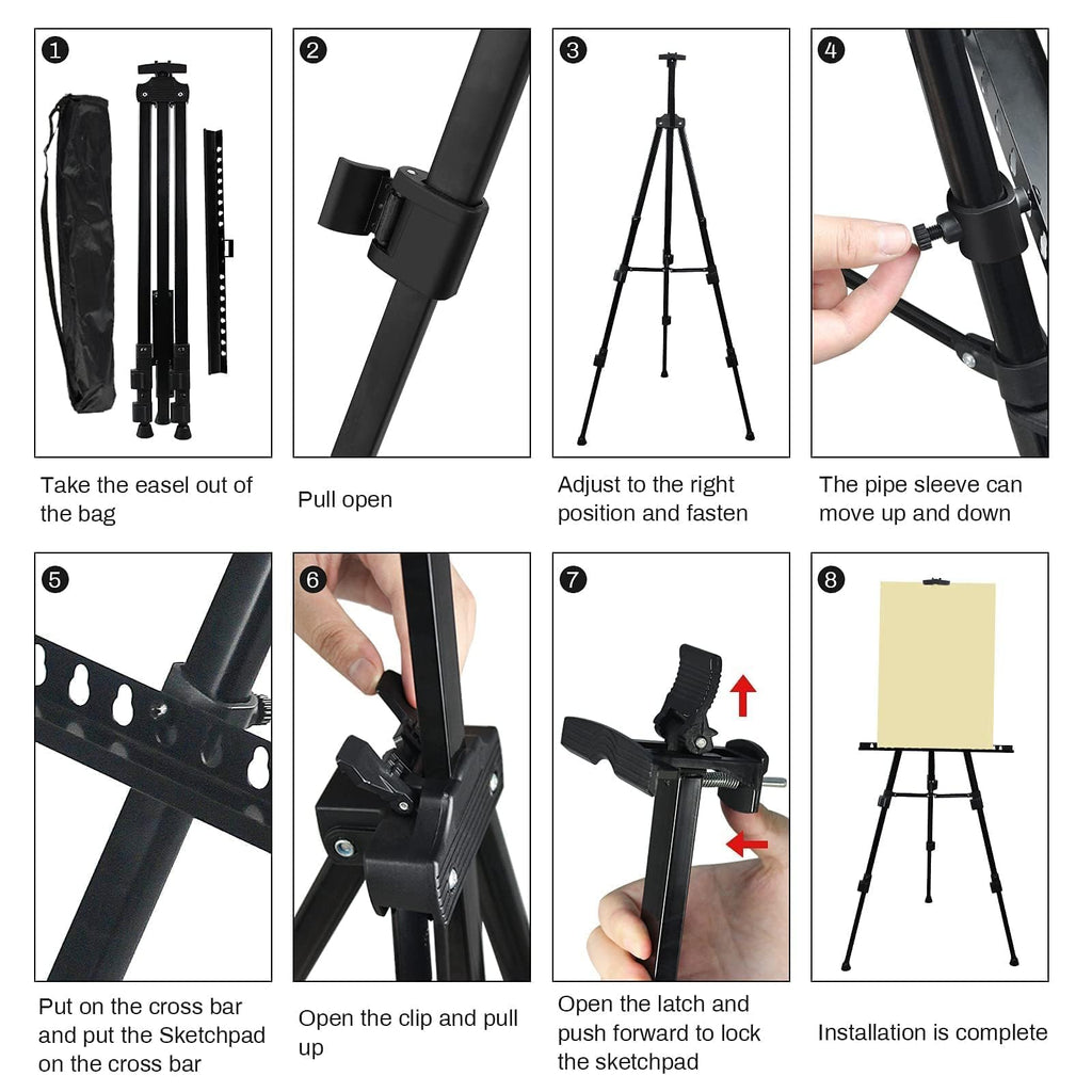 RRFTOK Easel Stand for Sign and Painting: Art Portable Adjustable Metal Tripod Easels for Display Height from 17 to 66 Inch -Canvas Stand for Table-Top/Floor Paint - Gifts for Teens Art Supplies